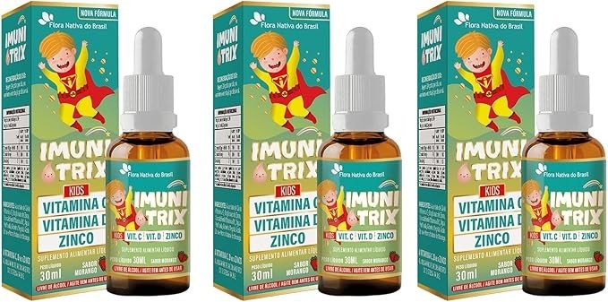 Kit 3x Imunitrix Kids (Vit. C +D+Zinco) 30ml Sabor Morango - Flora Nativa do Brasil
