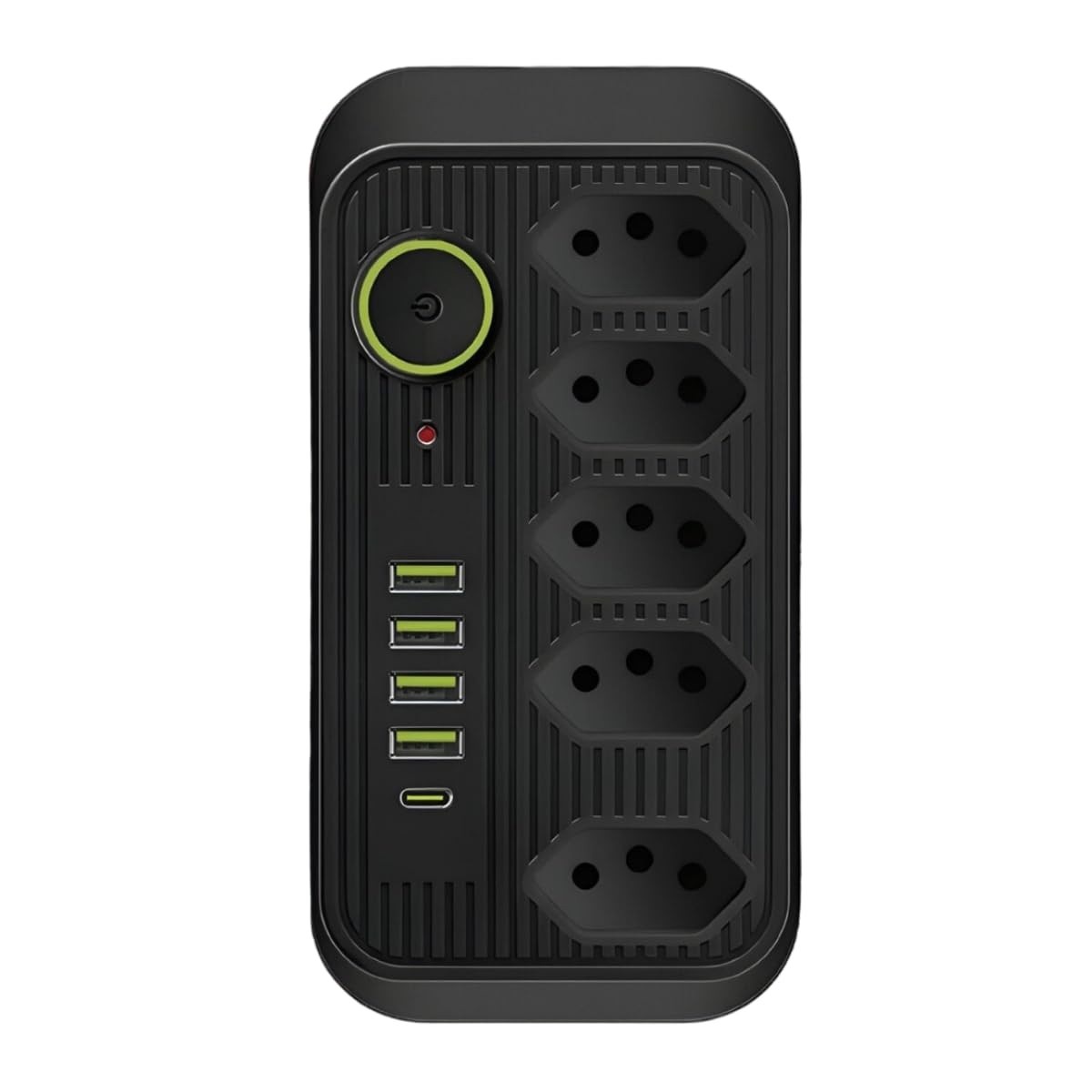 Régua de Tomada 5 Tomadas + 4 USB (1 Tipo-C) 2m 2500W - Proteção e Conectividade Total!