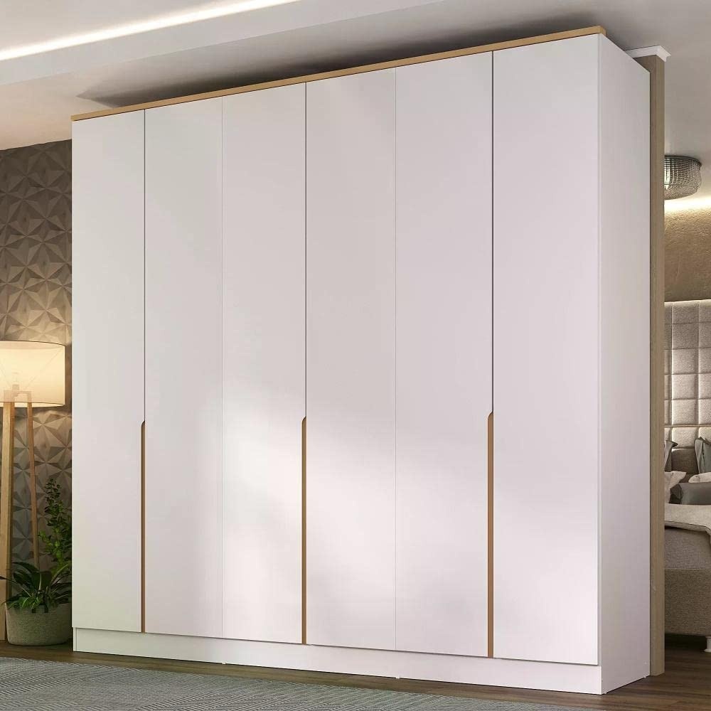 Guarda-Roupa 6 Portas 4 Gavetas Logan Mambel – Design Moderno em Branco e Olmo