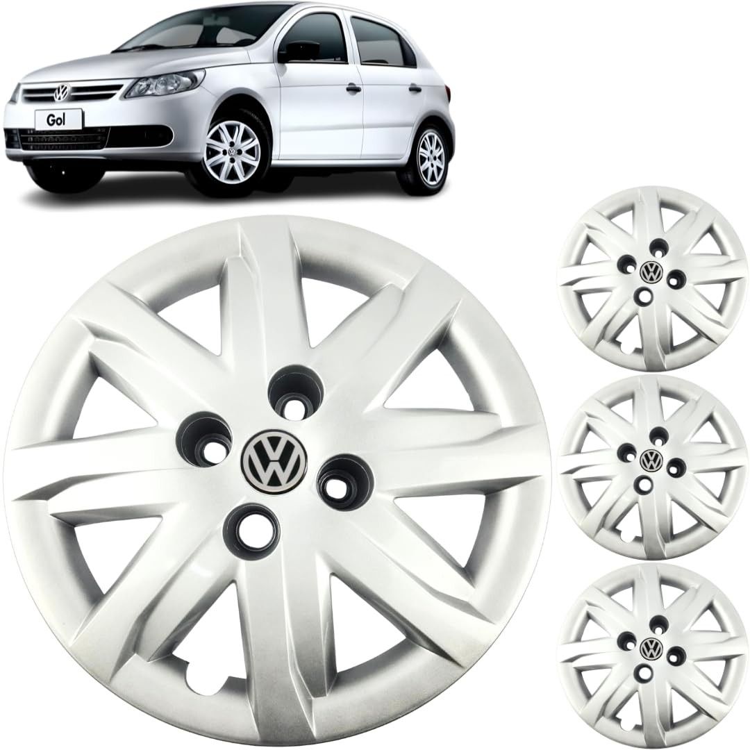 Jogo 4 Calotas Aro 14 VW Gol, Voyage e Saveiro G5/G6 (09-15) - Design Grid GR112CA com Adesivo Logo Resinado