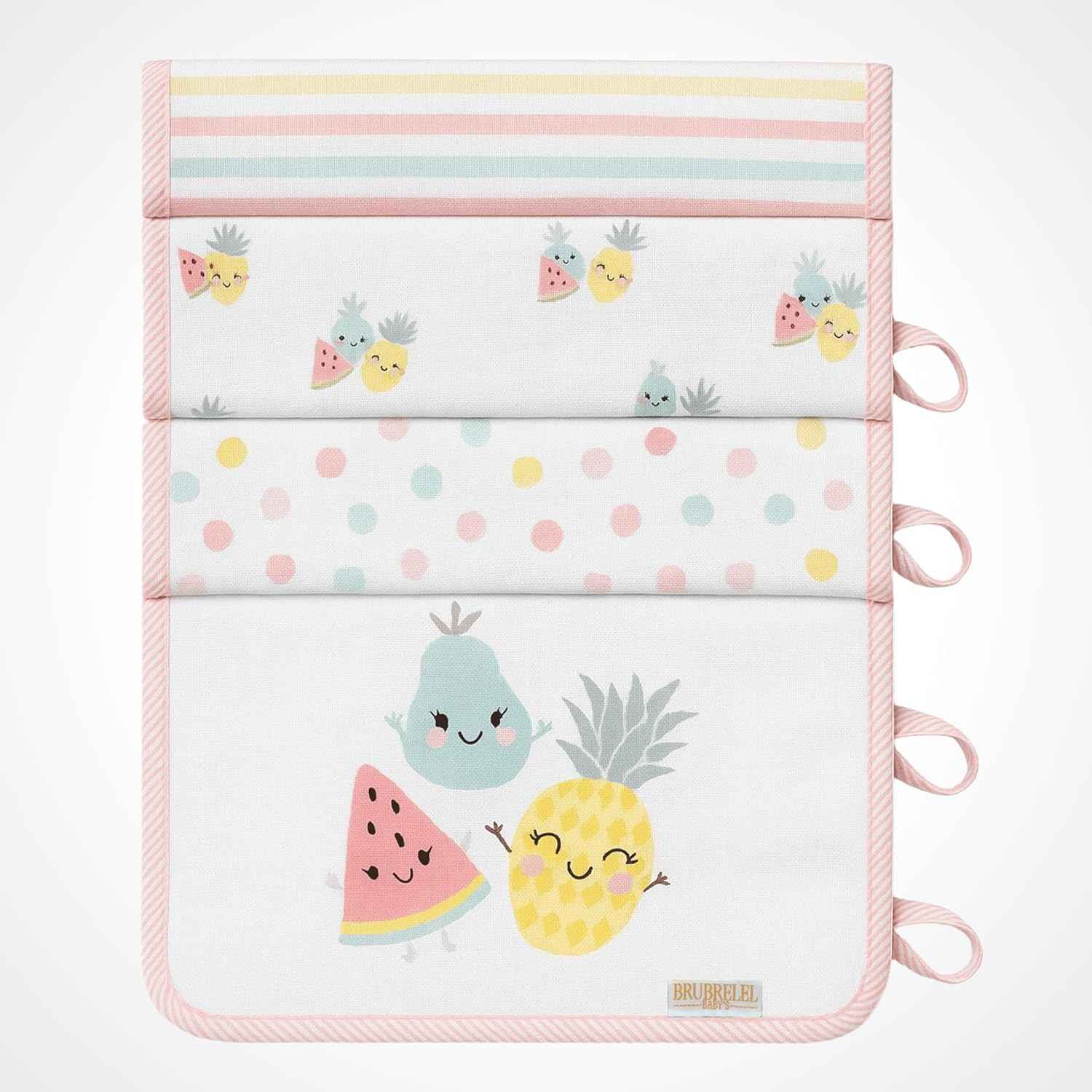 Kit 4 Paninhos de Boca com Prendedor de Chupeta para Bebê - 100% Algodão Macio Frutinhas Rosa