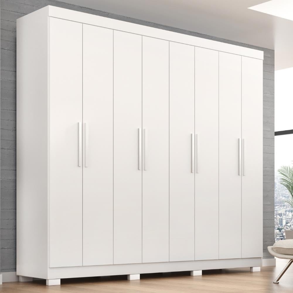 Guarda-Roupa Casal Lisboa 8 Portas com 4 Gavetas e Pés Altos - Design Moderno Branco