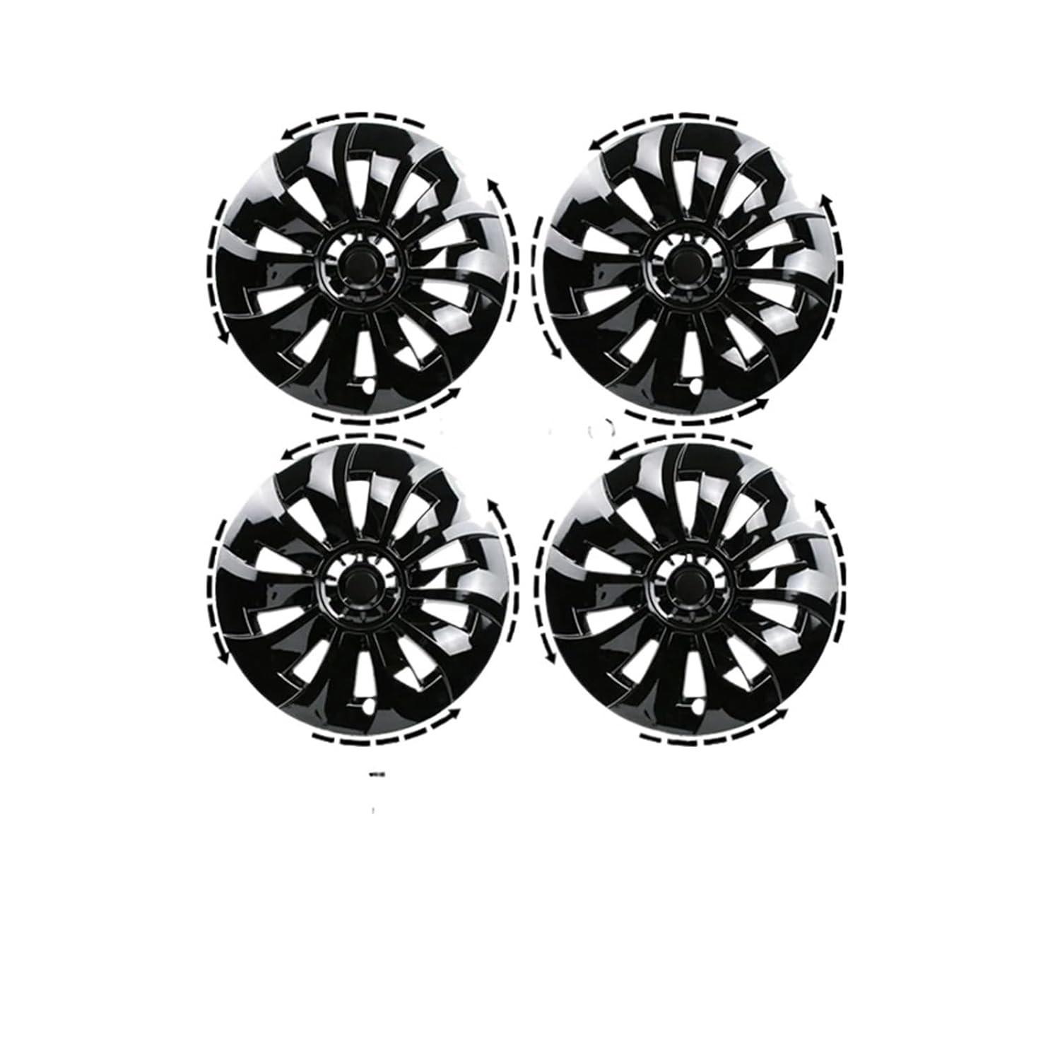 Kit 4 Calotas Aro 19" Tesla Model 3 2020-2023 - Acabamento Preto Brilhante