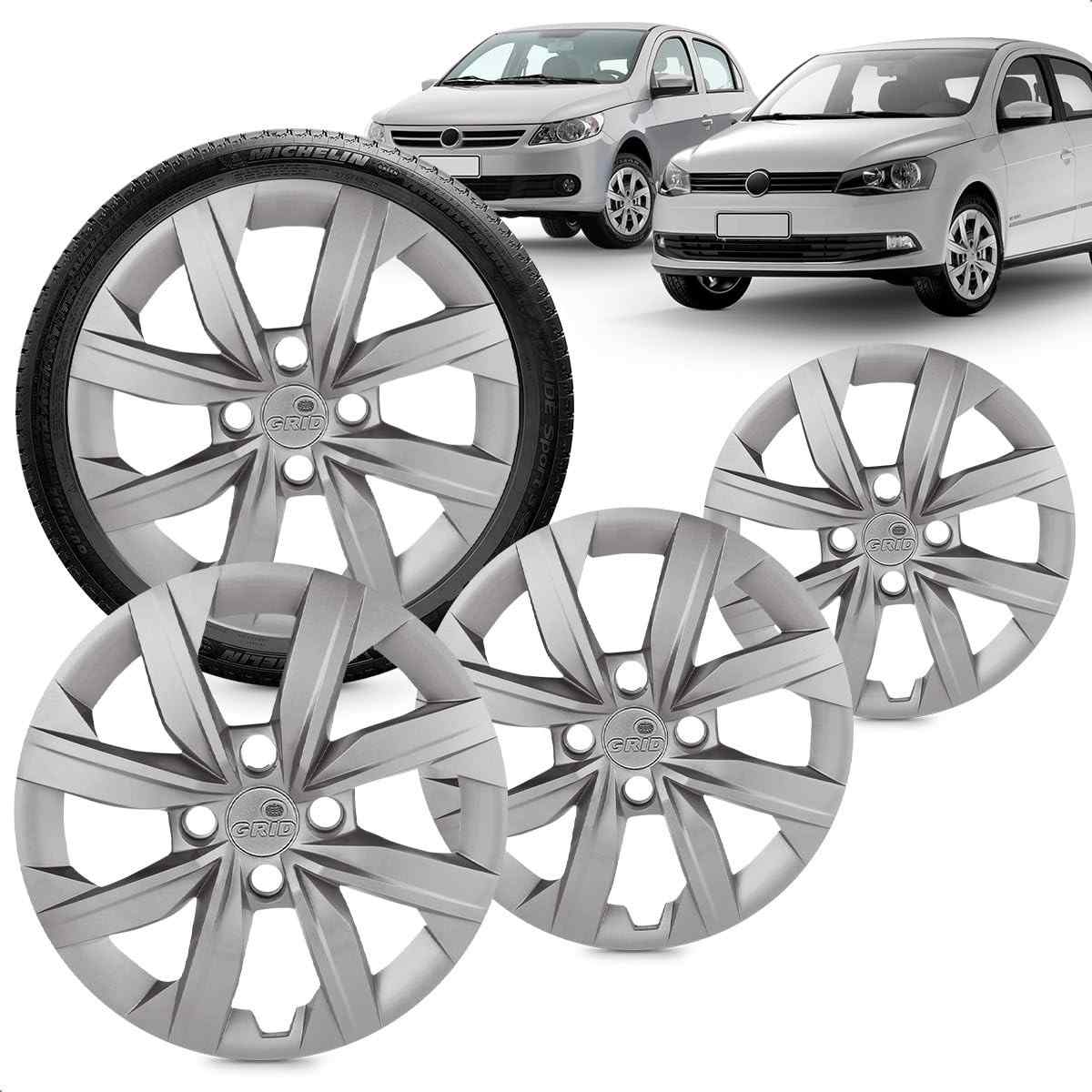 Kit 4 Calotas Aro 14 Gol G4 G6 2008-2016 Prata Grid Cubo Alto - Renove Seu Carro!