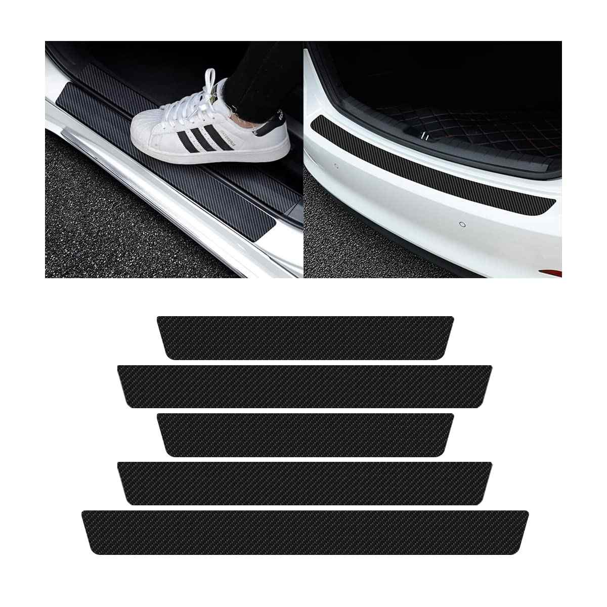 Proteção Premium para Carro: Kit 4 Protetores de Soleira + 1 Protetor de Para-choque Traseiro em Fibra de Carbono