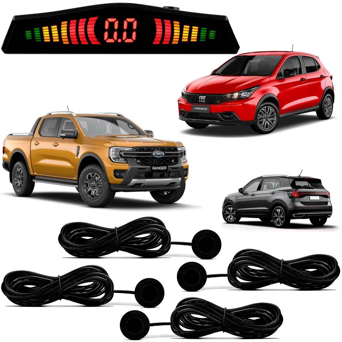 Sensor de Estacionamento Emborrachado 4 Pontos com Display LED: Manobras Seguras e Sem Stress!