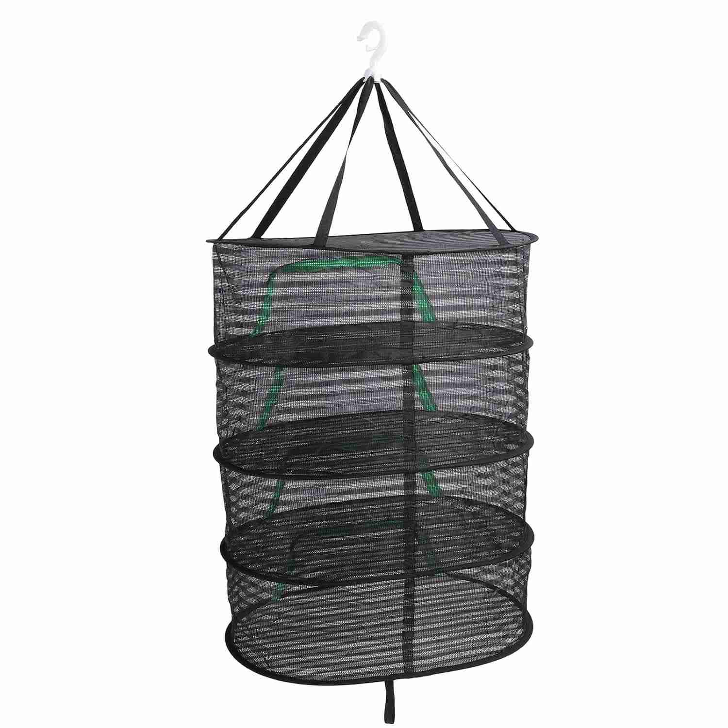 Secador de Malha Suspensa Dobrável com Zíper – 4 Camadas para Flores, Peixes, Vegetais e Roupas
