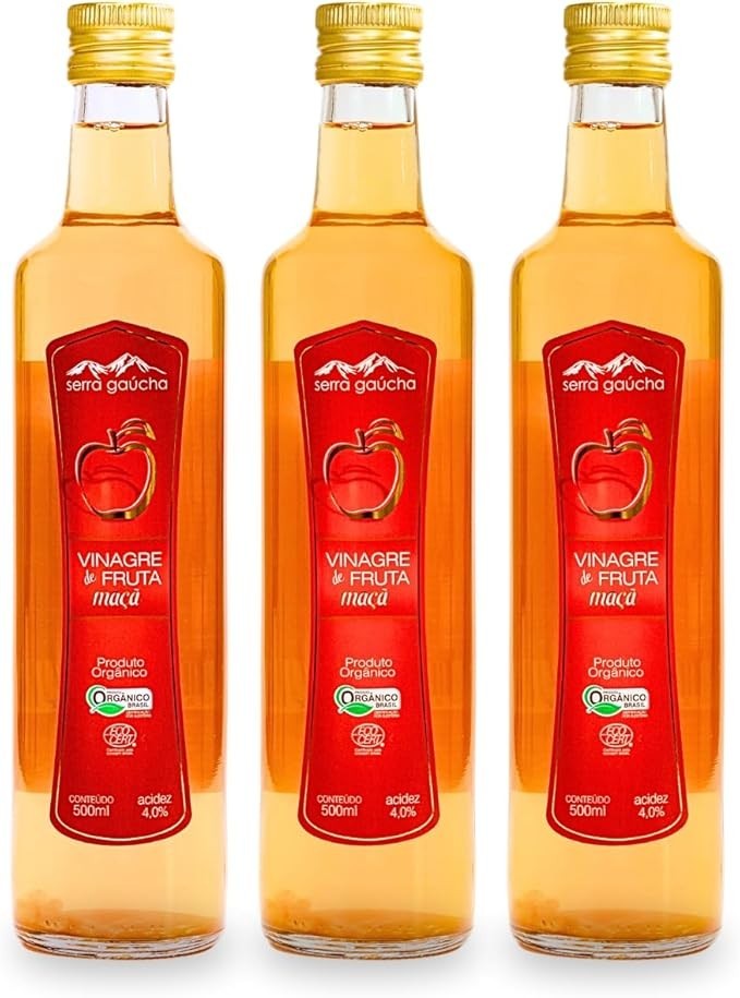 Kit 3 Vinagre De Maçã Orgânico Acidez 4% Serra Gaúcha 500ml