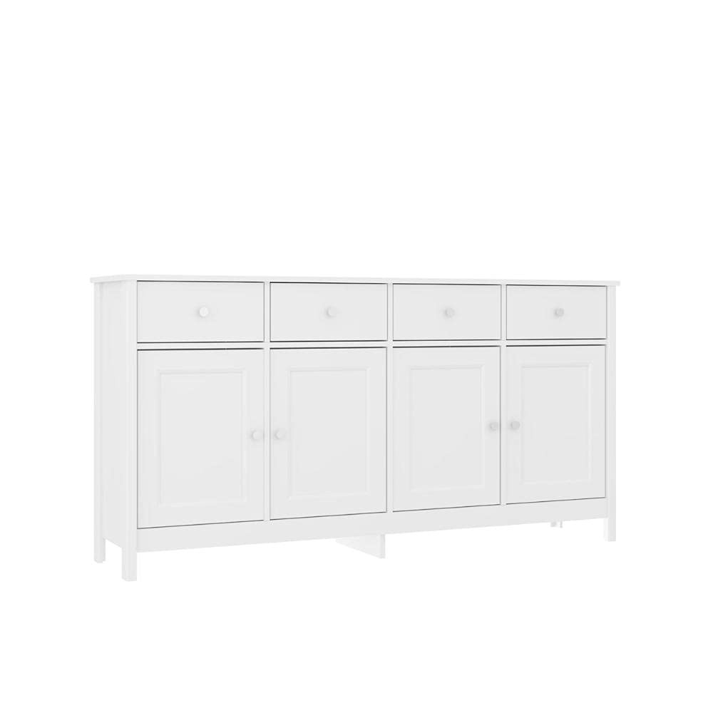Aparador Buffet Ditália 4 Portas e 4 Gavetas – Design Moderno em Branco para Ambientes Sofisticados