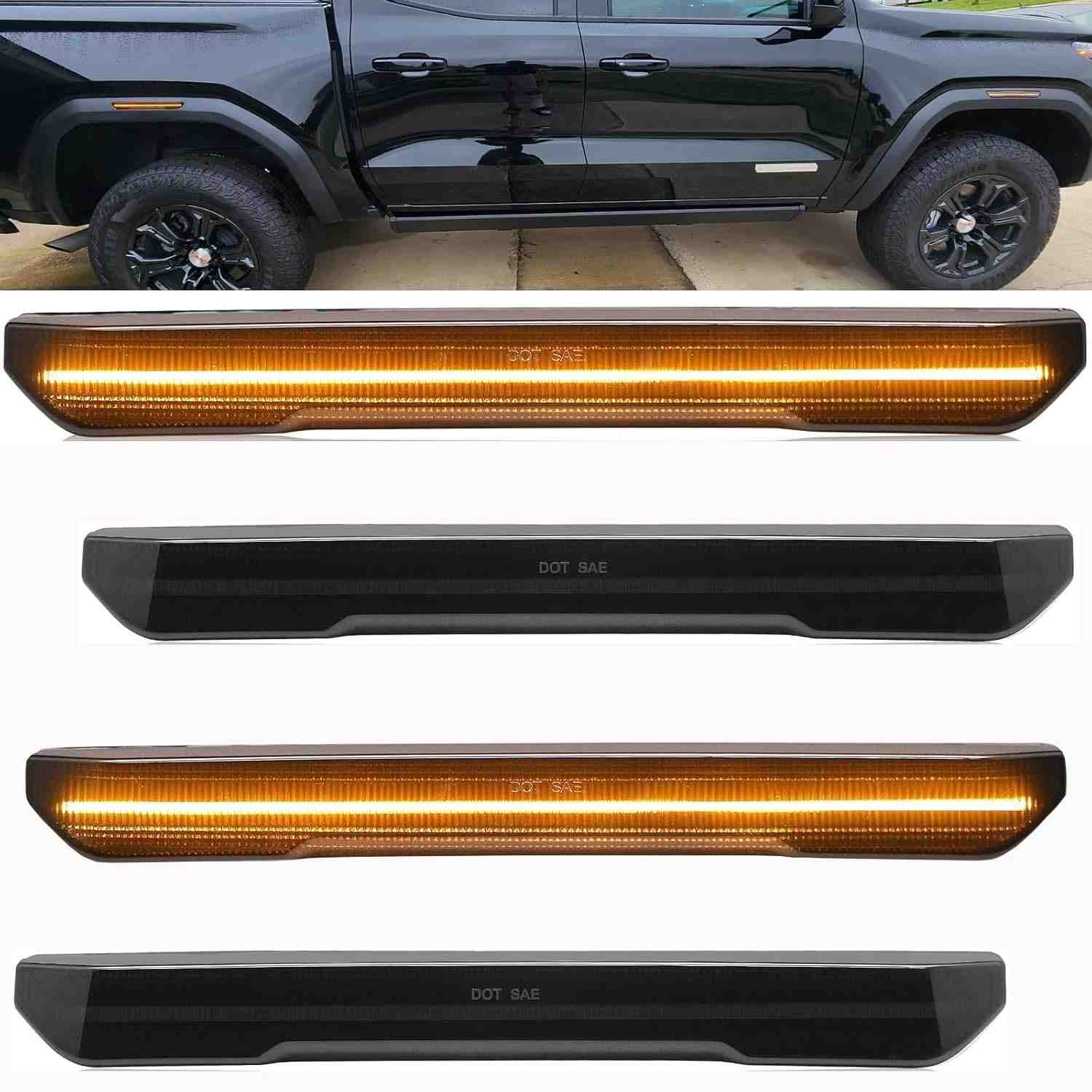 Luz de Para-lama LED Âmbar com Lente Fumê para GMC Sierra 2500 HD/3500 HD (2020-2024) - Kit 4 Peças