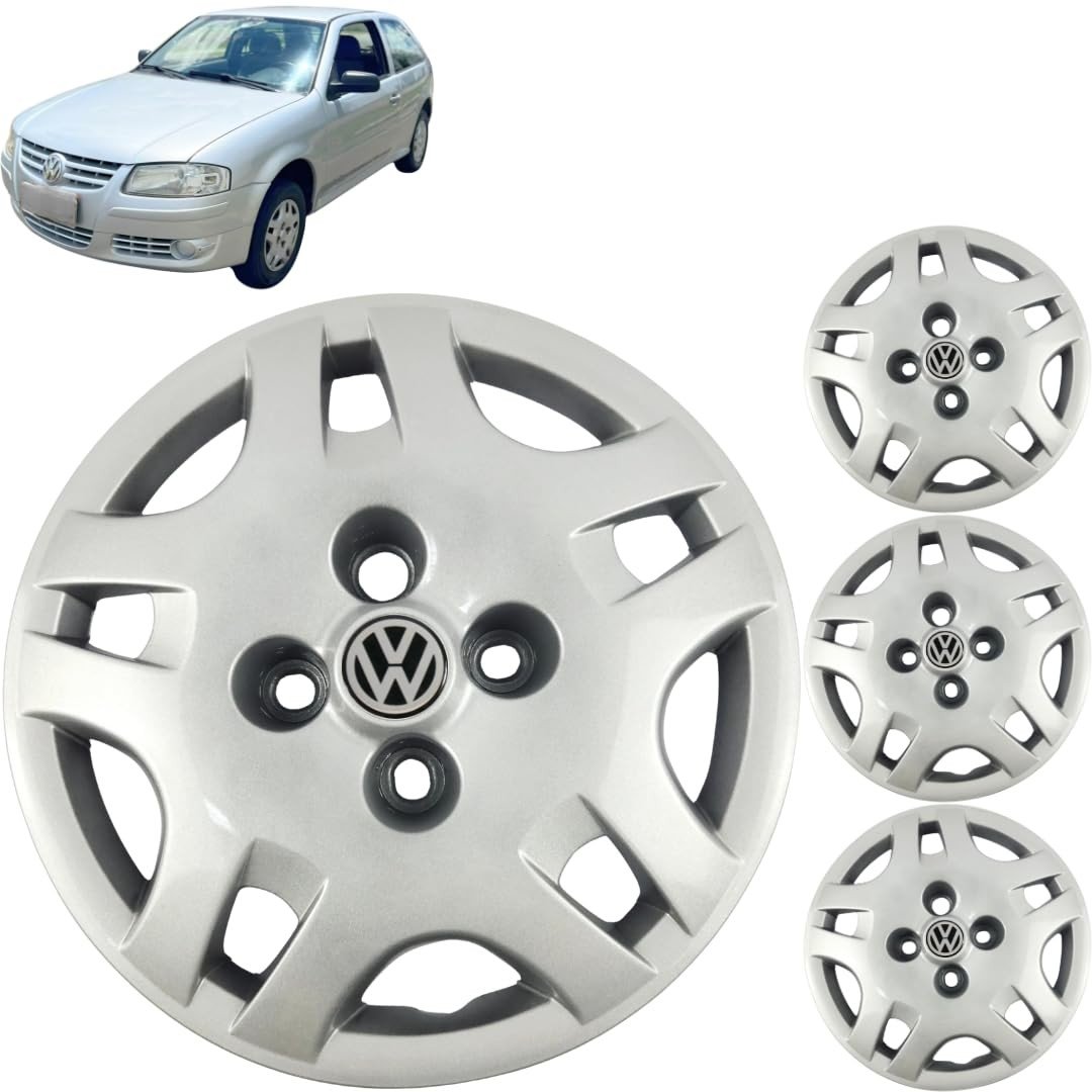Jogo 4 Calotas Aro 13 VW Gol G4 2006-2014 Grid 021CA com Adesivo Logo Resinado