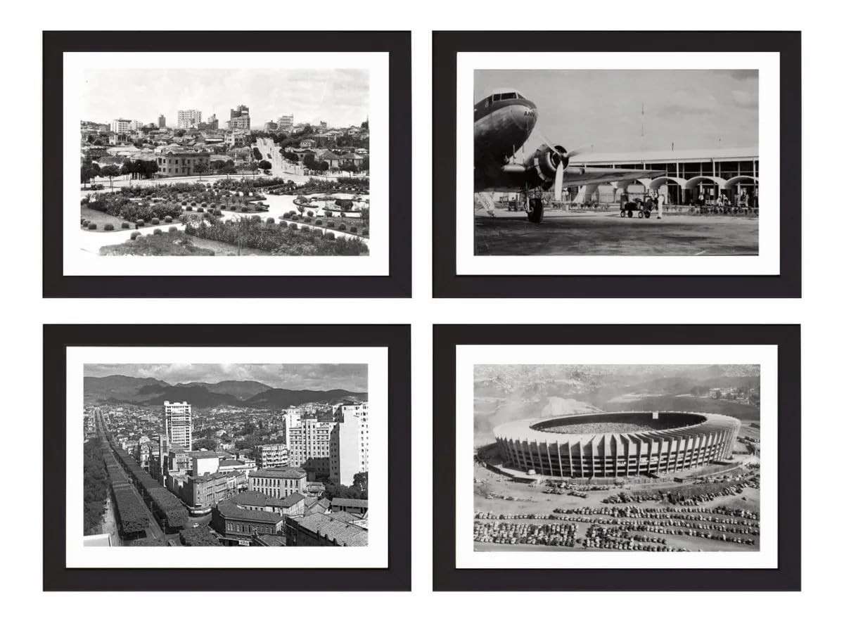 Kit 4 Quadros Belo Horizonte - Time do Coração em Estilo Retrô