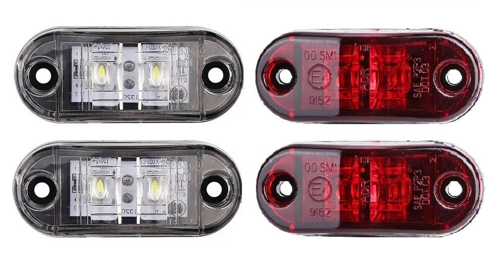 Kit 4 Lanternas LED Vigia Teto 12/24V para Van, Caminhão e Barco - Cristal/Vermelho KLX