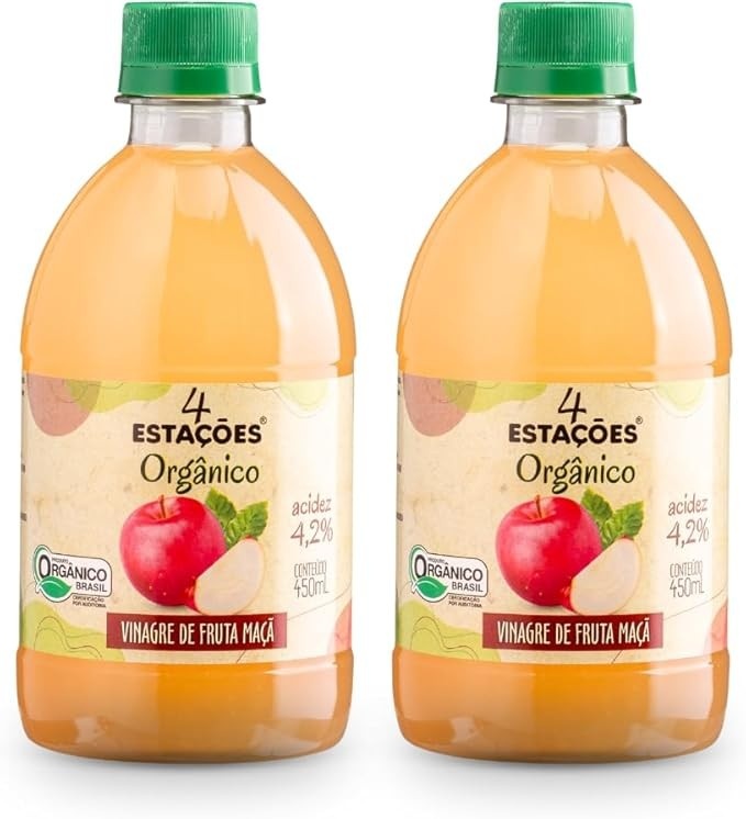 Kit 2 Vinagre De Maçã Orgânico Acidez 4,2% 4 Estações 450 ml