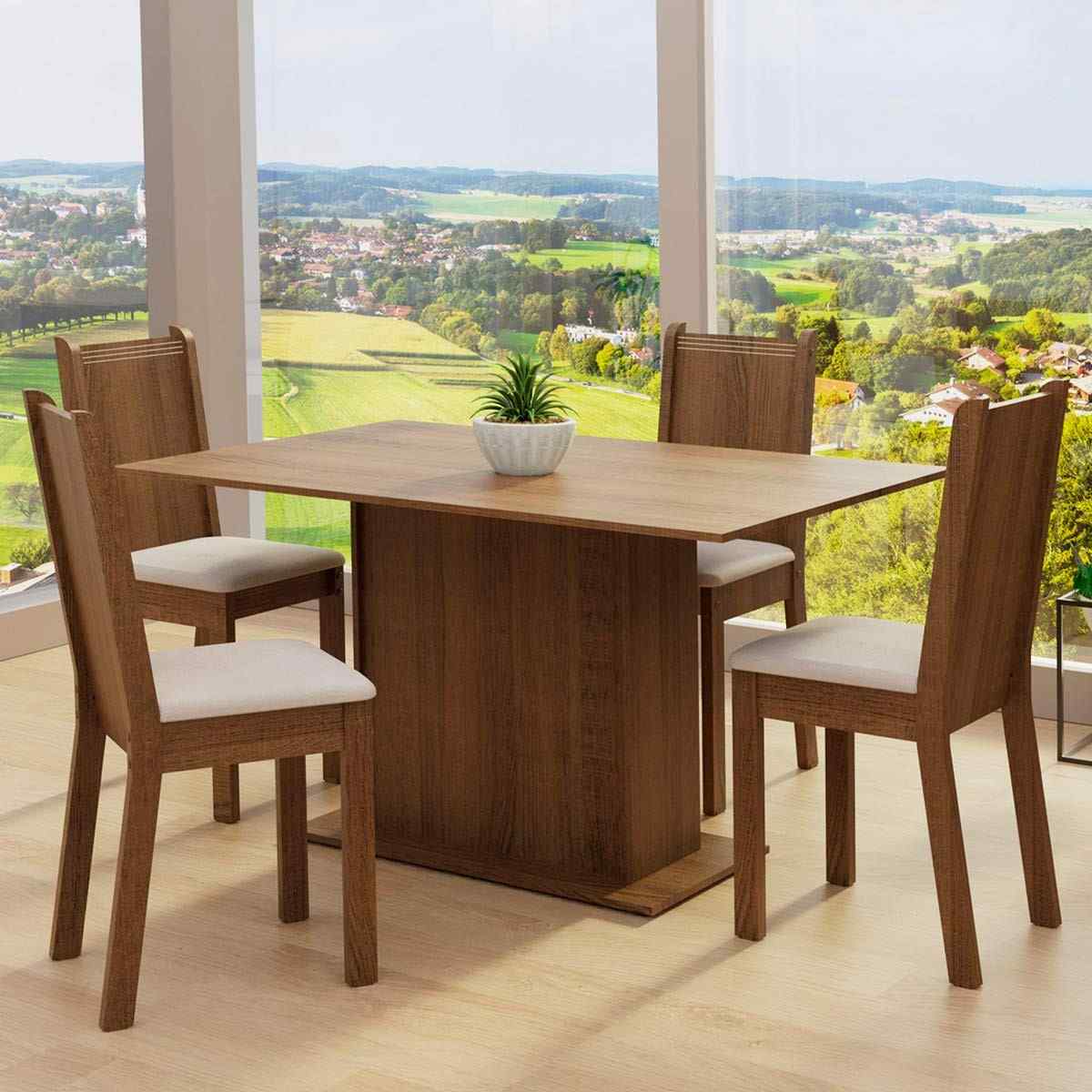 Conjunto Sala de Jantar Madesa Luana - Mesa de Madeira com 4 Cadeiras Rustic/Pérola