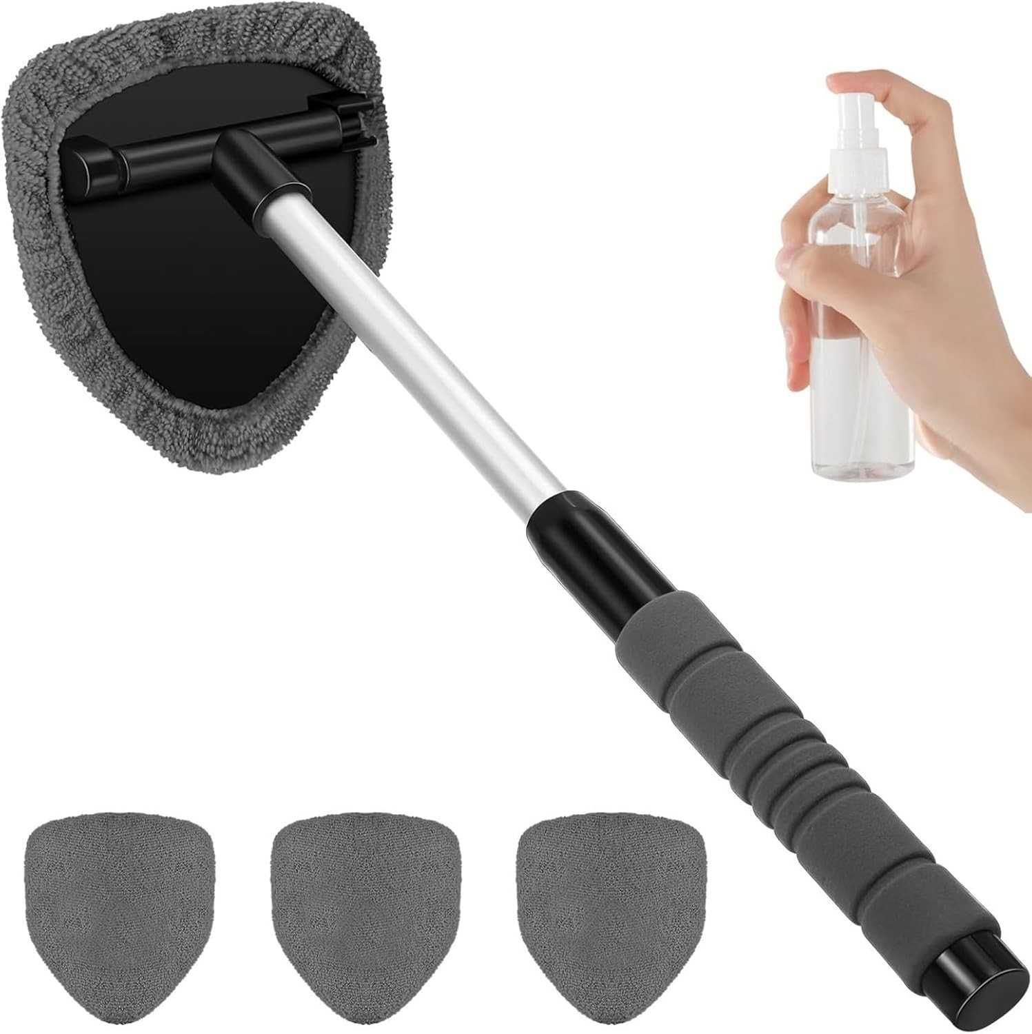 Kit Limpeza Para-brisa Carro: Alça Extensível e 4 Panos Microfibra Reutilizáveis