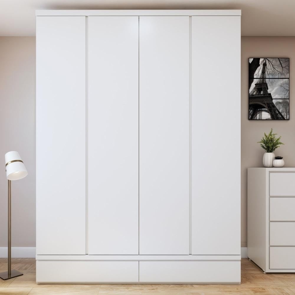 Guarda-Roupa 4 Portas 3 Gavetas 100% MDF Urbano Branco - Organize seu Quarto com Estilo