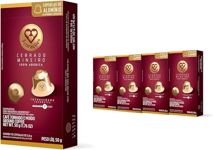 3 Corações Pack Cápsulas de Café Cerrado Mineiro, Compatíveis com Nespresso, contém 40 un