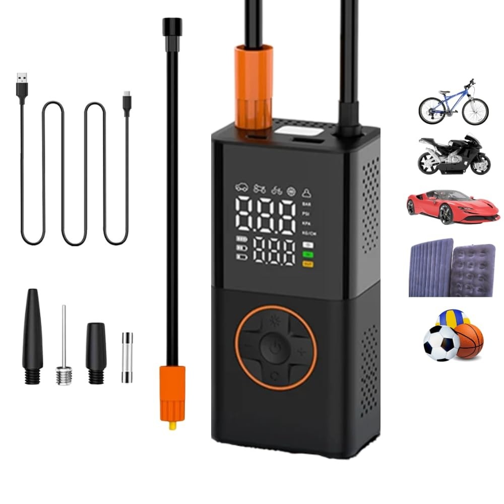 Bomba de Ar Portátil Digital 130 PSI: Compressor 4000mAh com USB-C, Lanterna LED e Powerbank