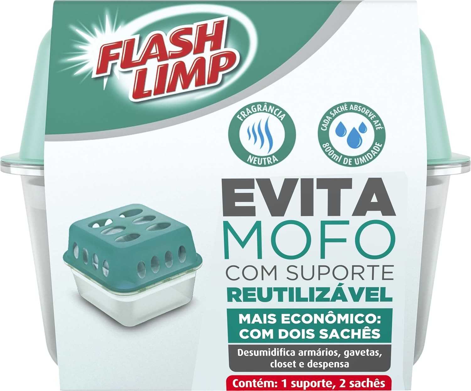 Flash Limp Evita Mofo Reutilizável com Refil Extra 400g - 800g Total | Proteção Contra Umidade e Fungos
