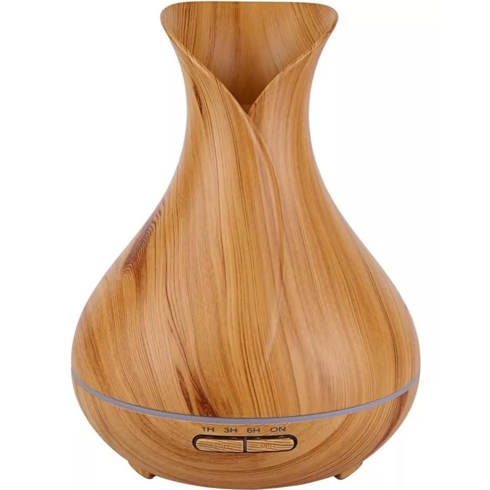Difusor de Aroma Ultrassônico com Timer, LED Colorido e Controle Remoto - 400ml Design Madeira