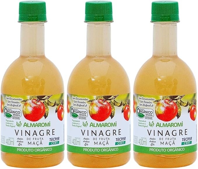 Kit com 3 Garrafas de Vinagre de Maçã Orgânico de 400mL cada - Almaromi