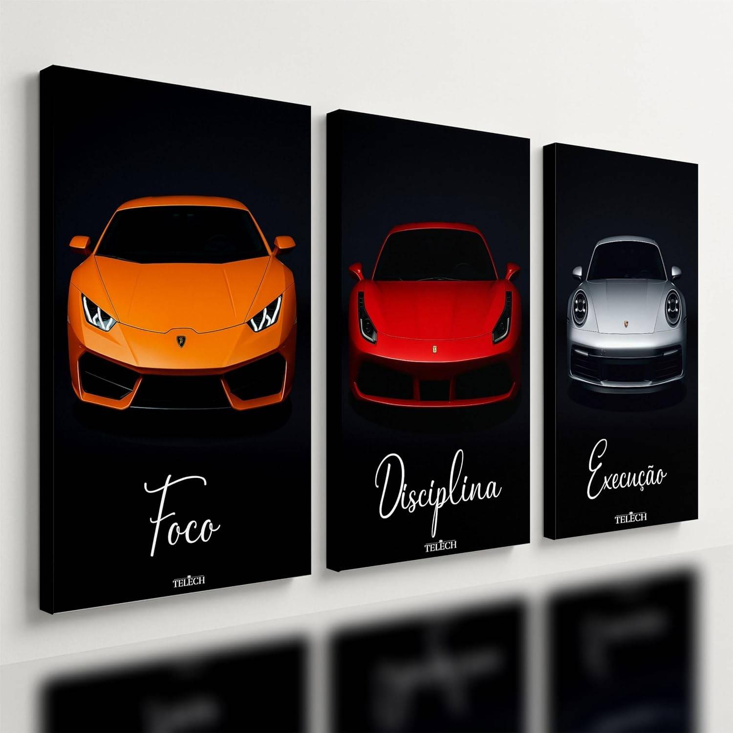 Kit 3 Quadros Decorativos Motivacionais Super Carro Esportivo Moderno Luxo Premium 40x28cm