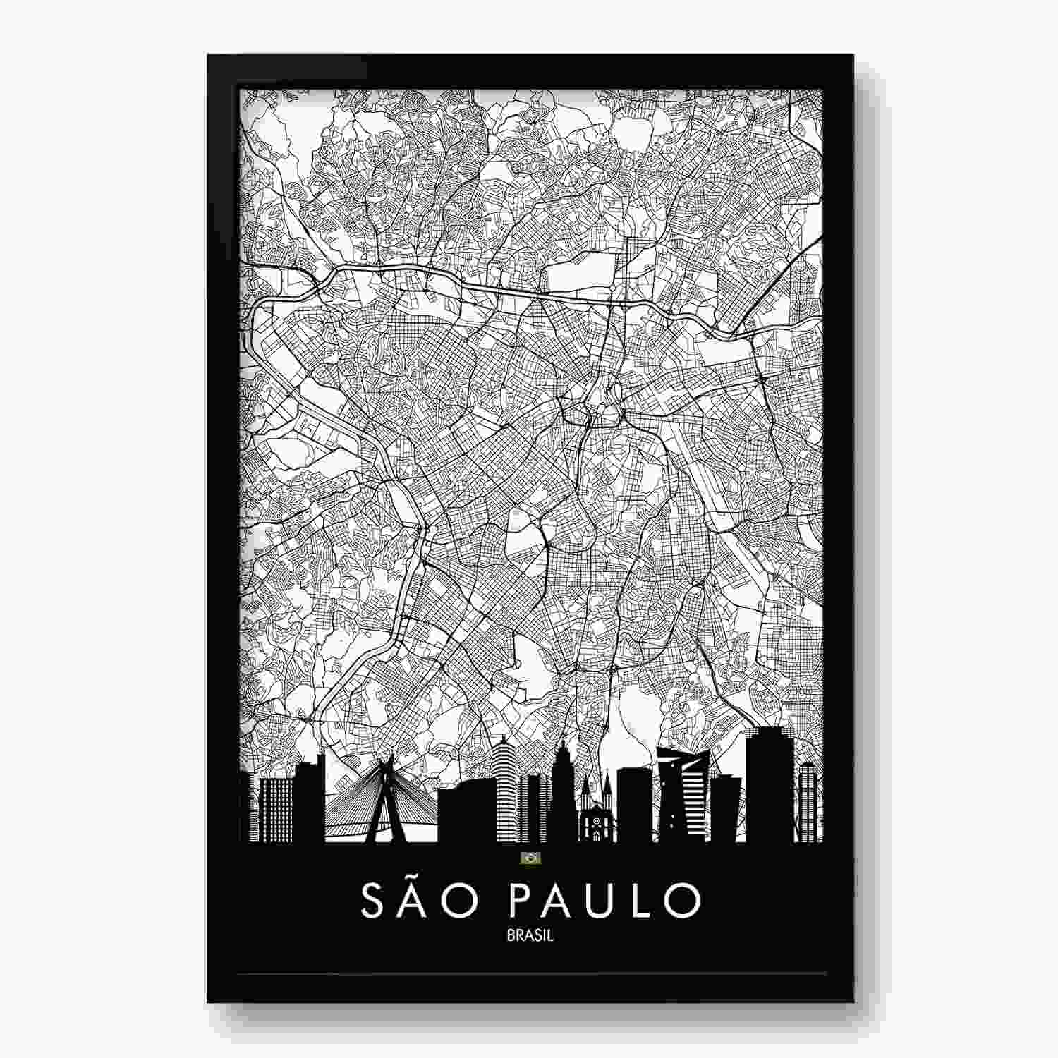 Quadro Mapa Urbano São Paulo 40x60cm - Decore com Personalidade