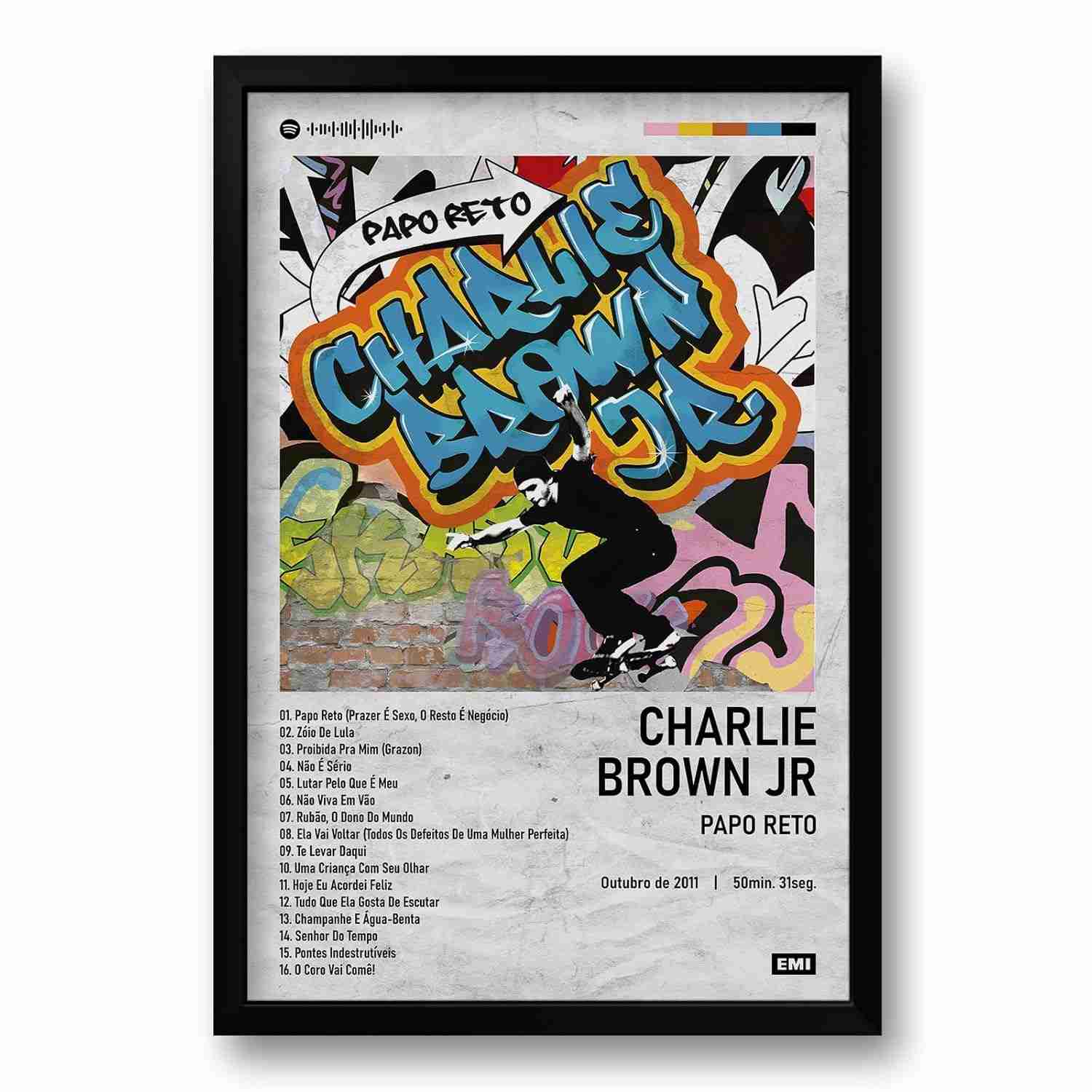 Quadro Álbum Spotify Papo Reto - Charlie Brown Jr - 40x60cm | Moldura Ecológica Preta
