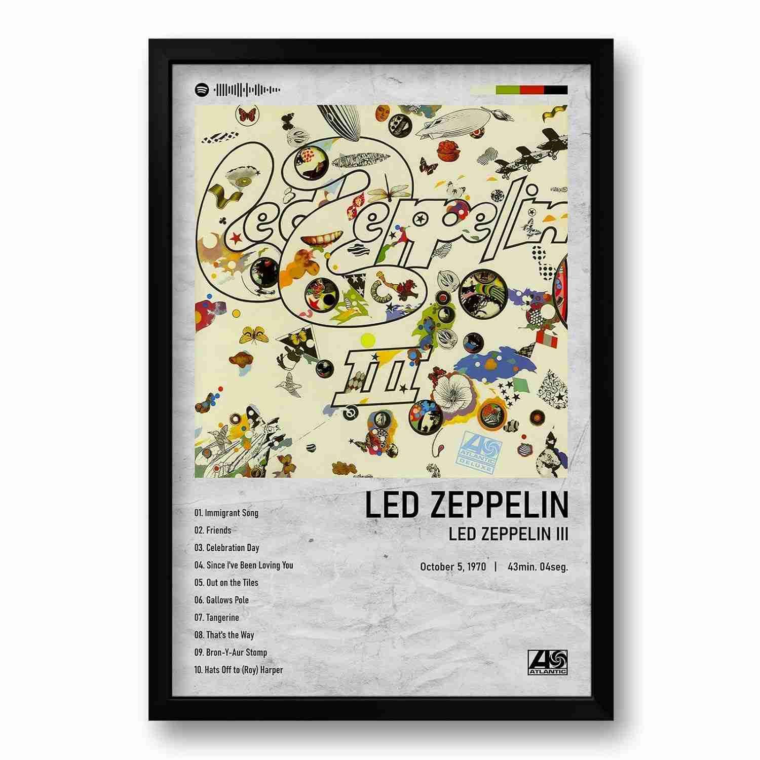 Quadro Led Zeppelin III 40x60cm - Estampa Spotify Oficial com Moldura Ecológica