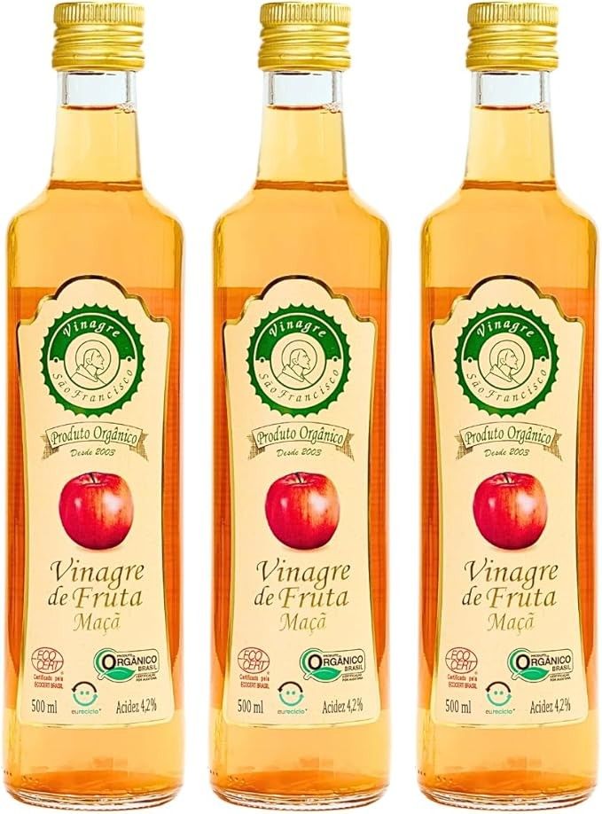 Kit 3 Vinagre De Maçã Orgânico Acidez 4,2% São Francisco 500 ml