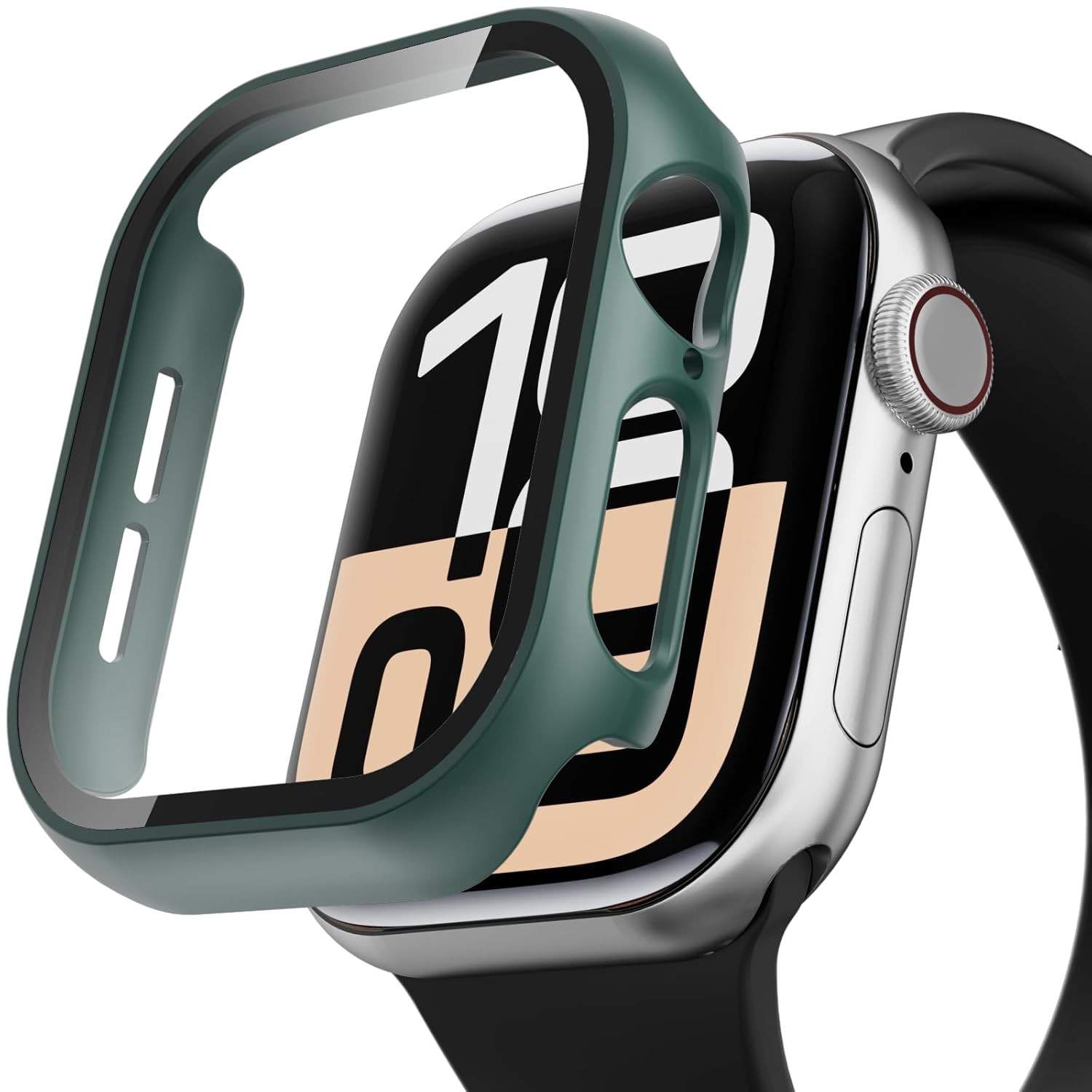 Capa Protetora Premium para Apple Watch Series 10 (42mm) - PC Fosco com Vidro Temperado Integrado (Verde Escuro)