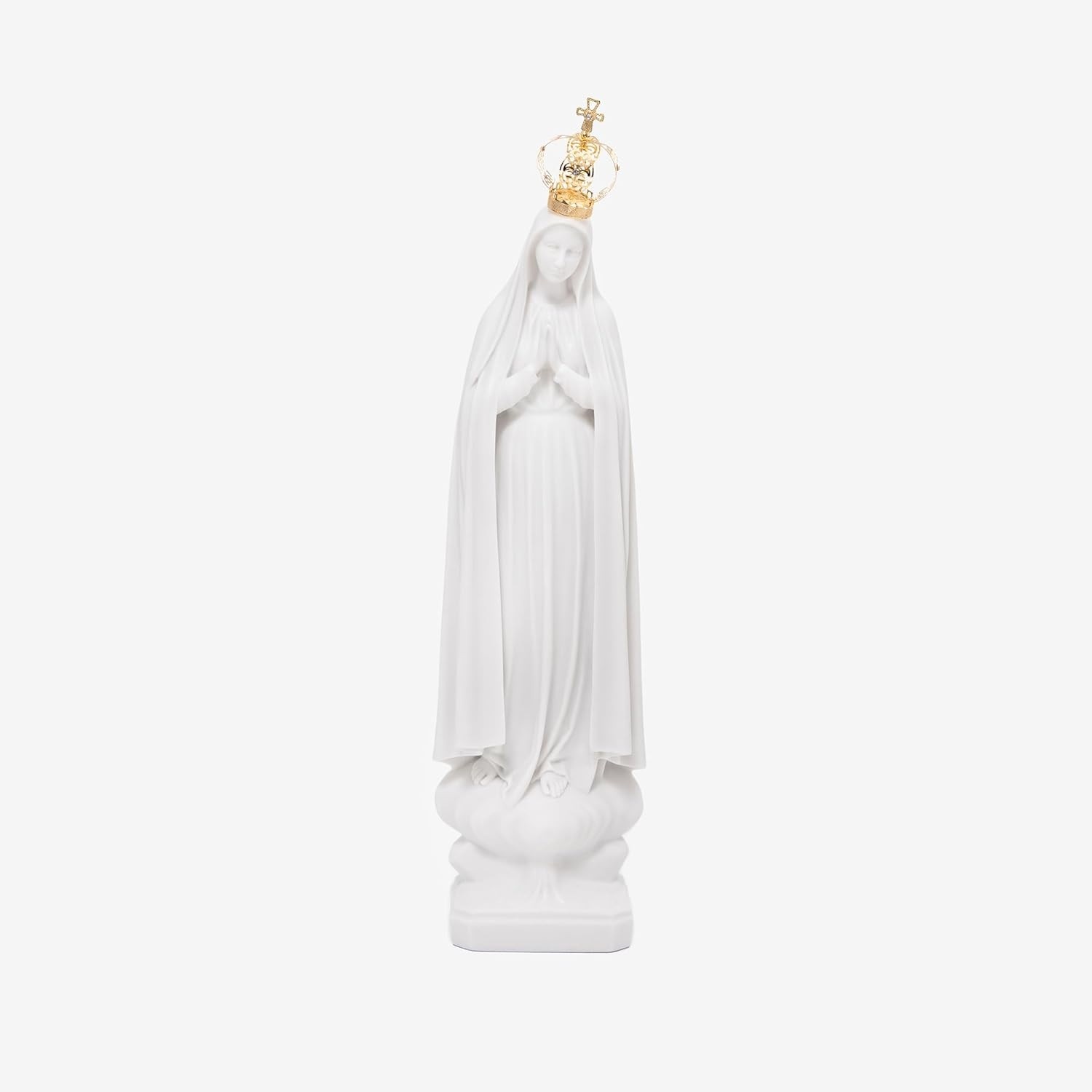 Imagem Nossa Senhora de Fátima 43 cm em Pó de Mármore Maciça com Coroa Dourada - Decoração Religiosa Elegante
