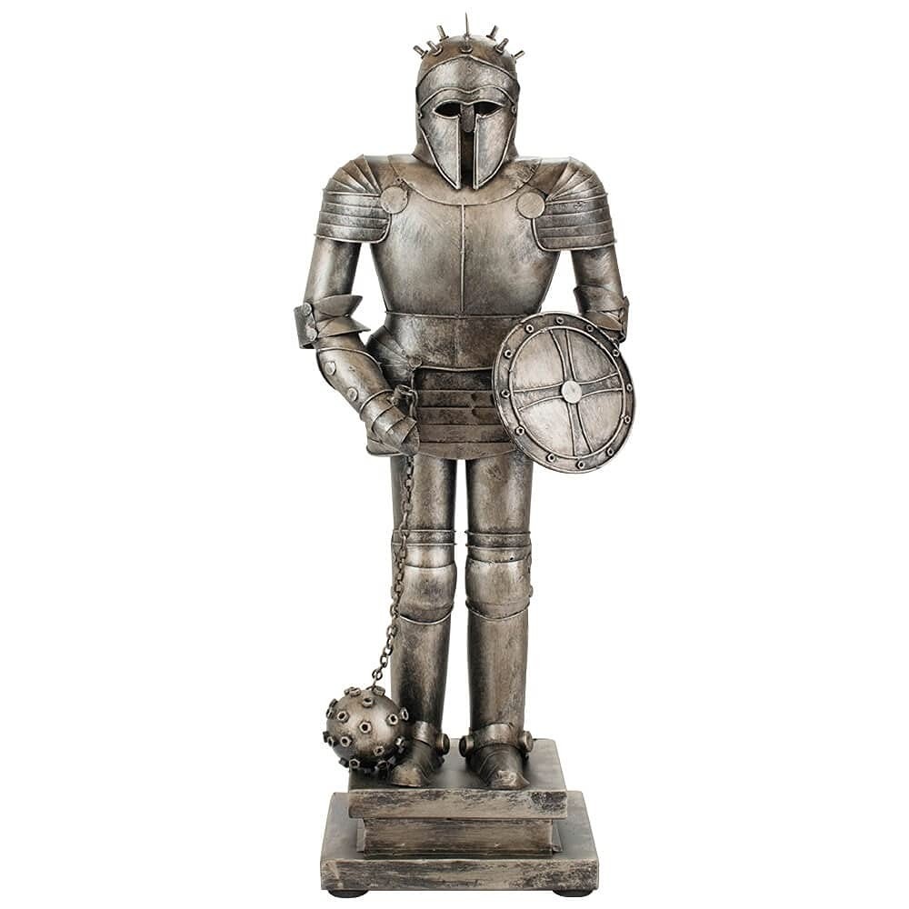 Armadura Medieval Decorativa com Escudo e Mangual 44.5cm - Design Vintage Prateado para Decoração Temática