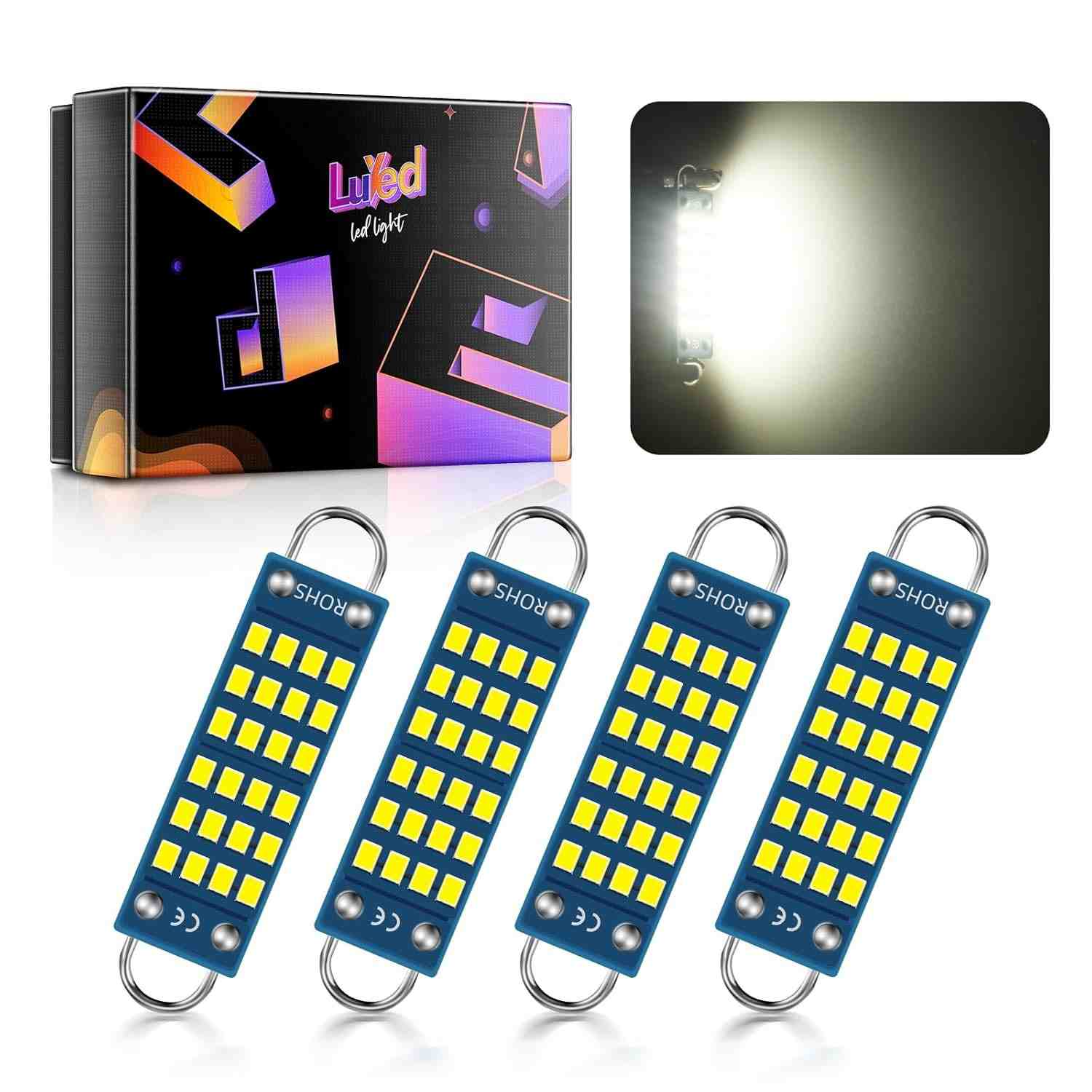 Lâmpadas LED LUYED 44mm: Iluminação Super Brilhante e Durável para Seu Carro (Pacote com 4)