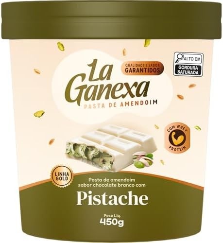 Pasta de Amendoim Integral, Zero, Sabor Pistache com Whey 450g – La Ganexa