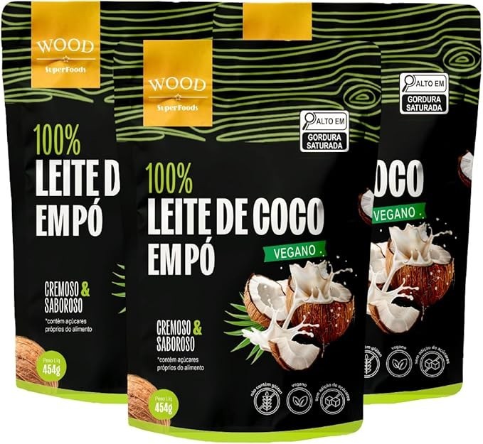 Kit 3 Leite de Coco em Pó 100% Puro Vegano Sem Lactose 454g
