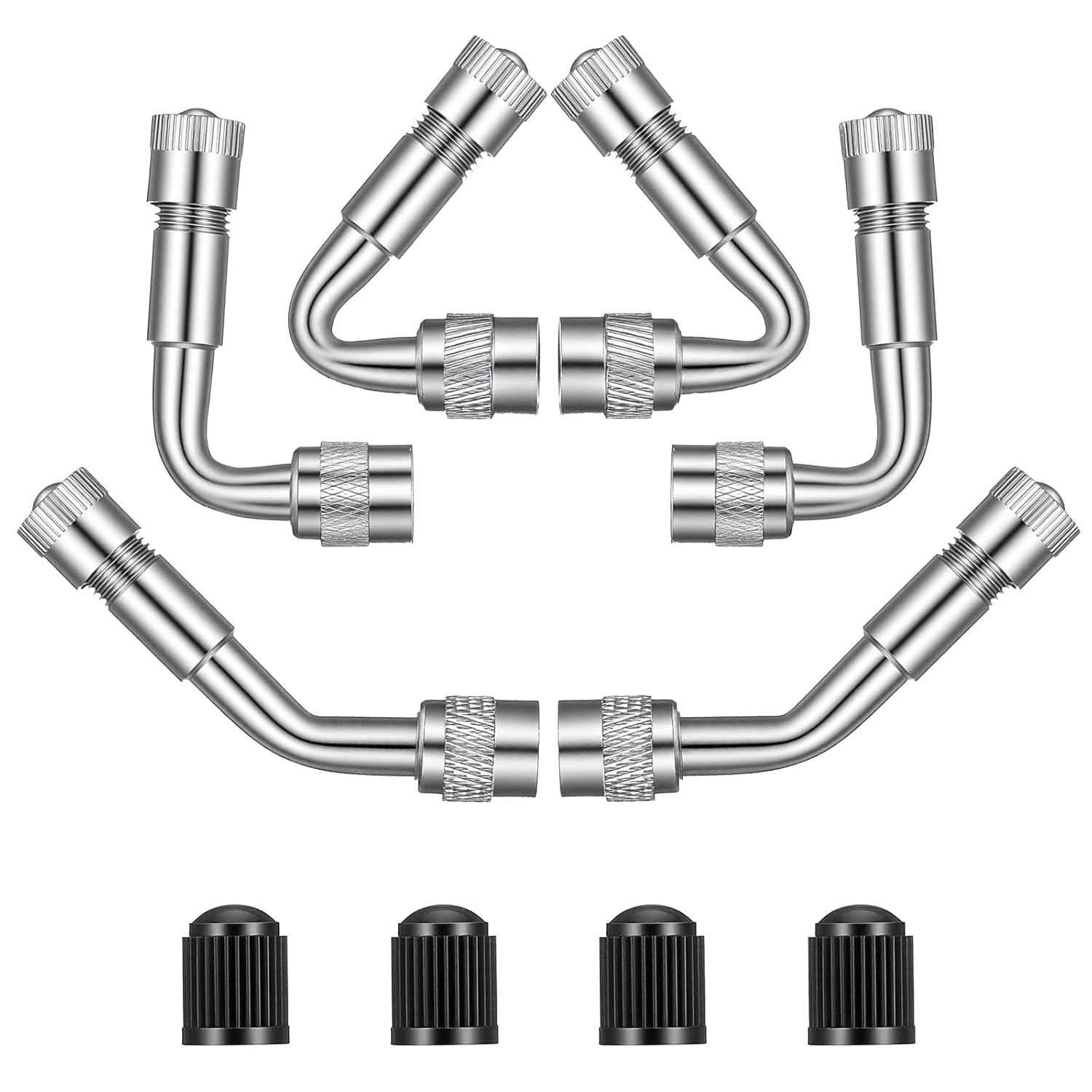 Extensor de Válvula de Pneu 6 Peças (45°/90°/135°) - Metal Resistente para Carros e Motos