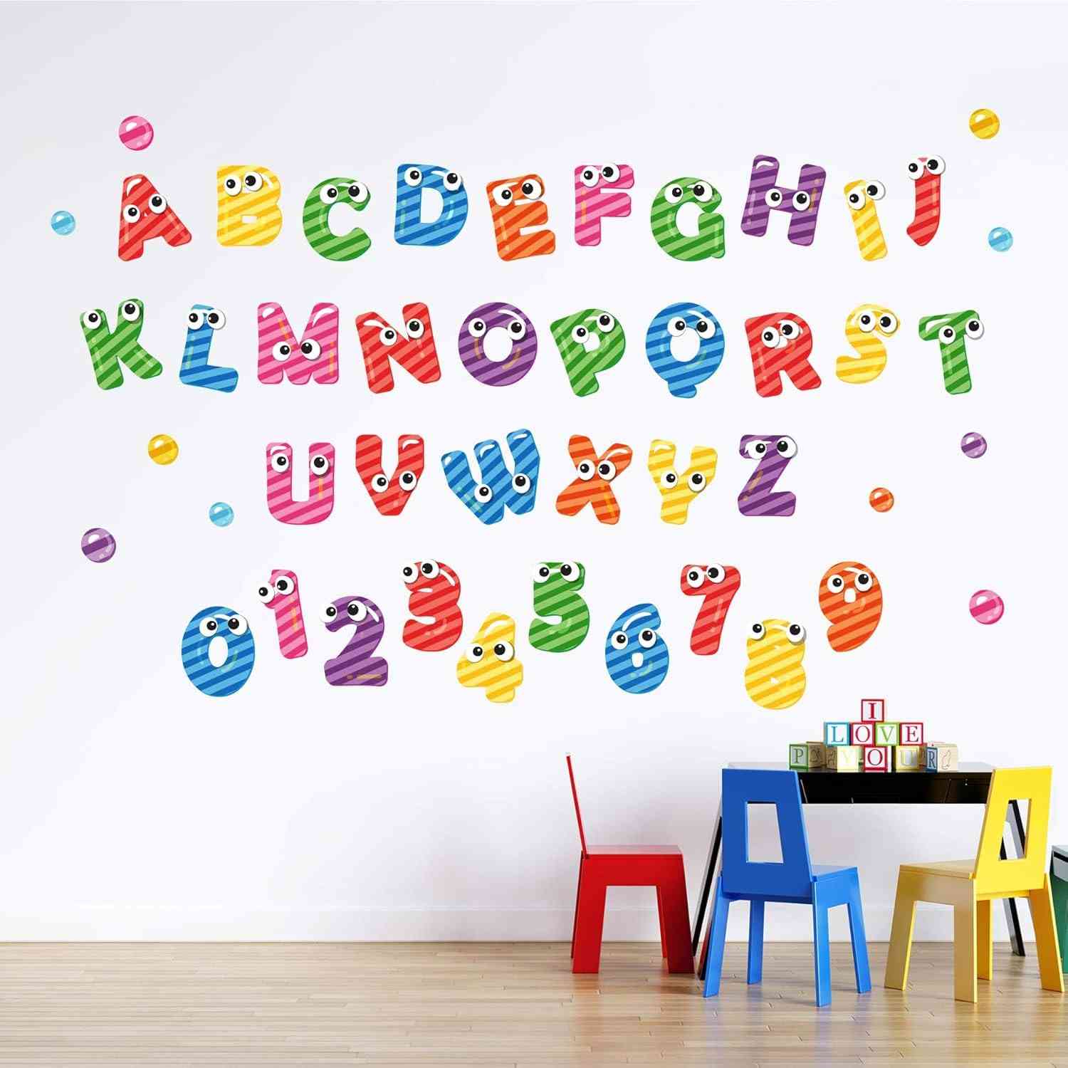 Adesivo de Parede Alfabeto e Números Loli Pop 46un - Decore com Estilo e Aprenda Brincando