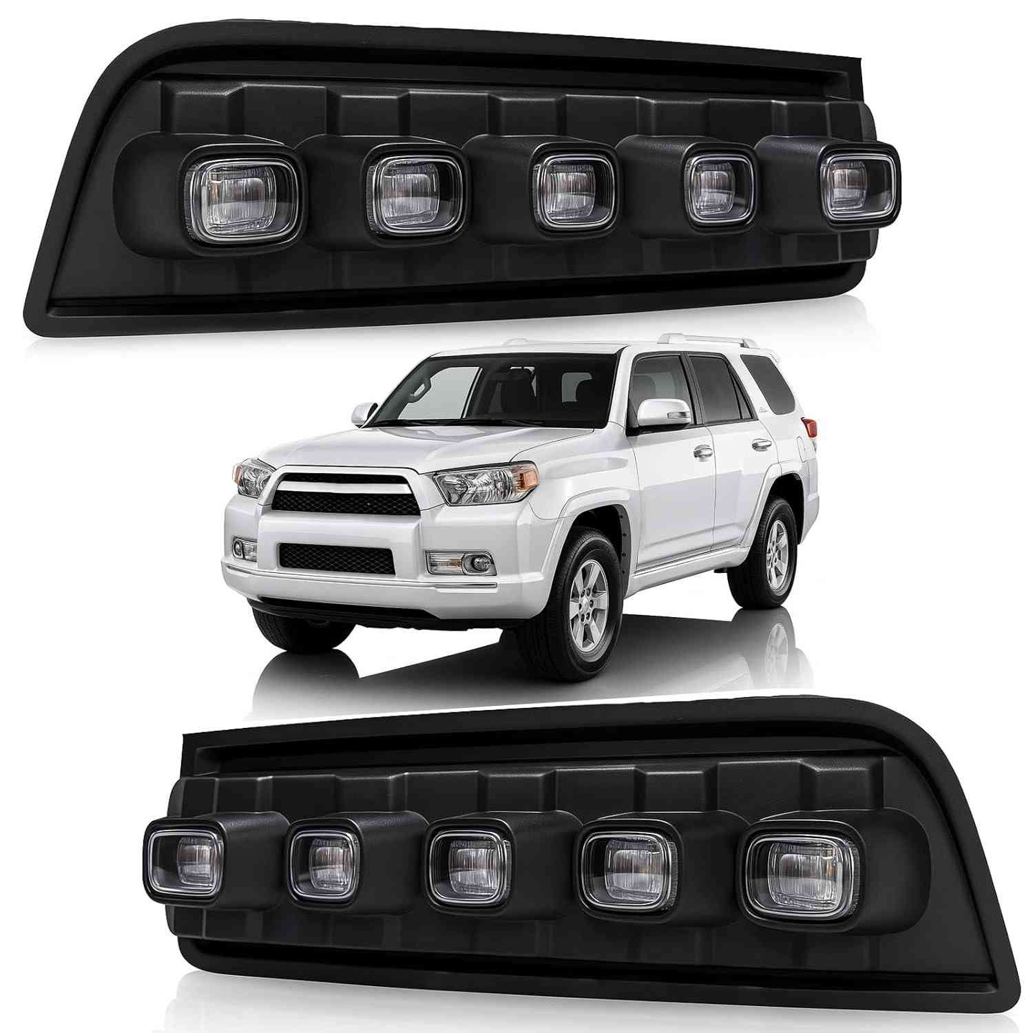 Kit Farol de Neblina LED Toyota 4Runner 2010-2013: DRL Branco e Seta Âmbar Integrada