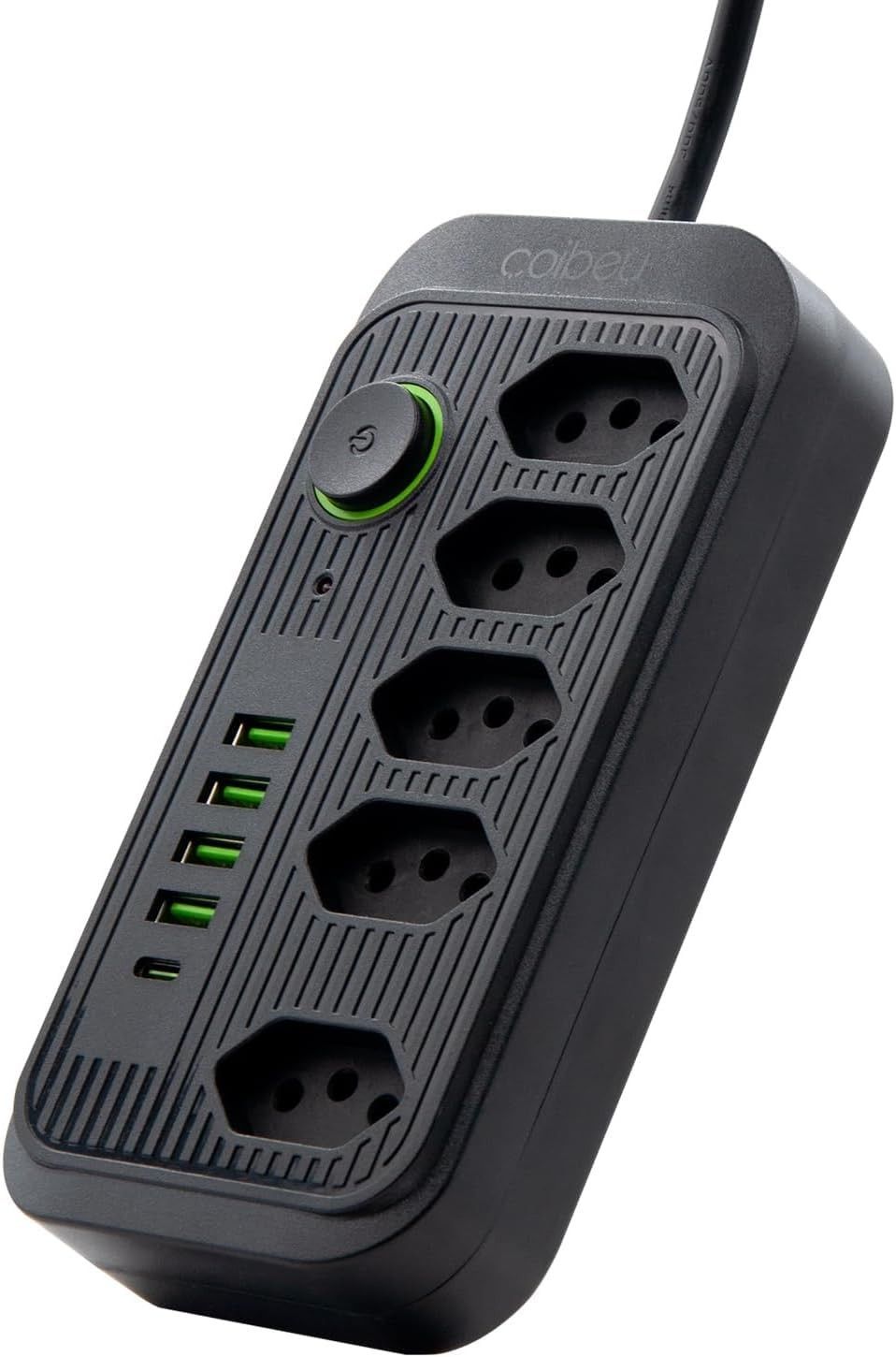 Régua de Energia Premium: 5 Tomadas + 4 USB + 1 Tipo-C | Carregamento Rápido e Seguro