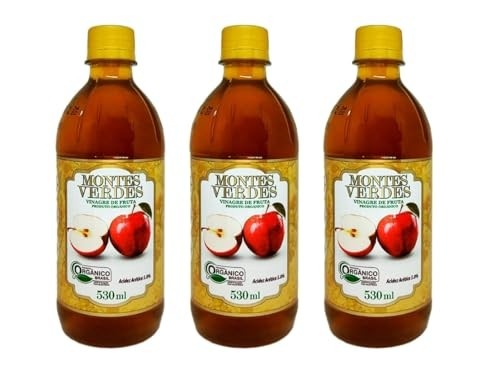 Kit com 3 Vinagre Orgânico de Maçã 530ml 5% De Acidez Puro 530ml Vinagre Montes Verdes