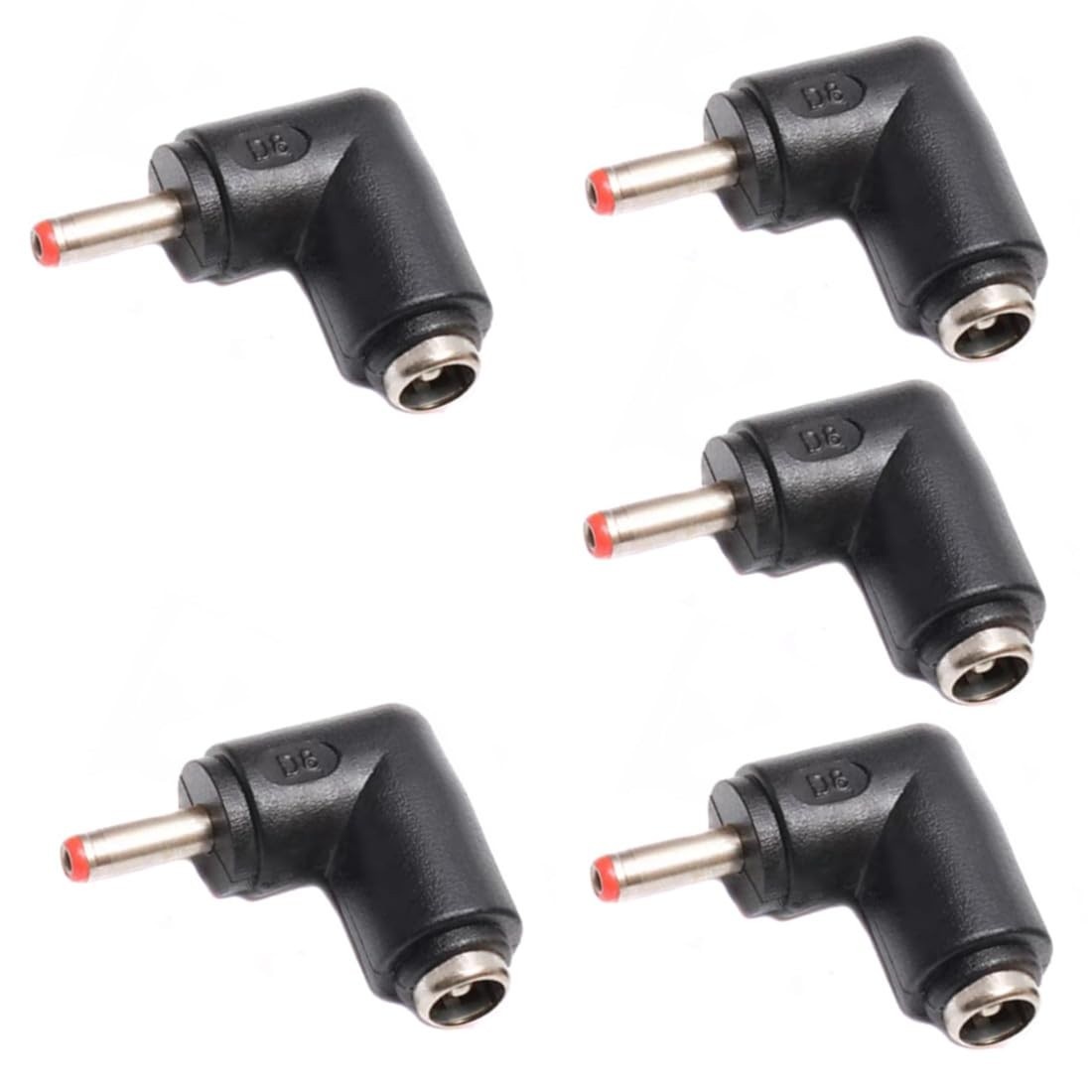Adaptador Conector DC 90° 5 Peças: 3.5x1.35mm Macho para 5.5x2.1mm Fêmea