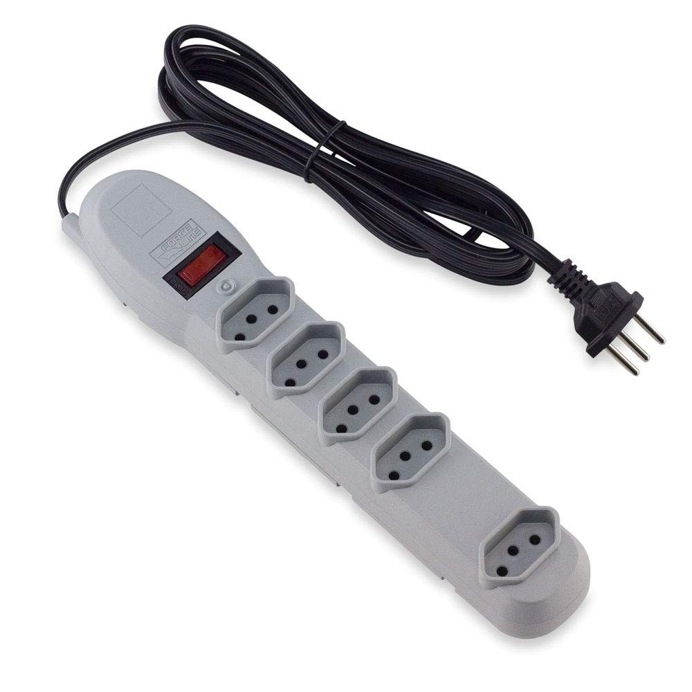 Protetor e Adaptador de Tomada 5 Tomadas 3 Pinos Bivolt Plástico Cinza - Segurança e Praticidade para sua Casa