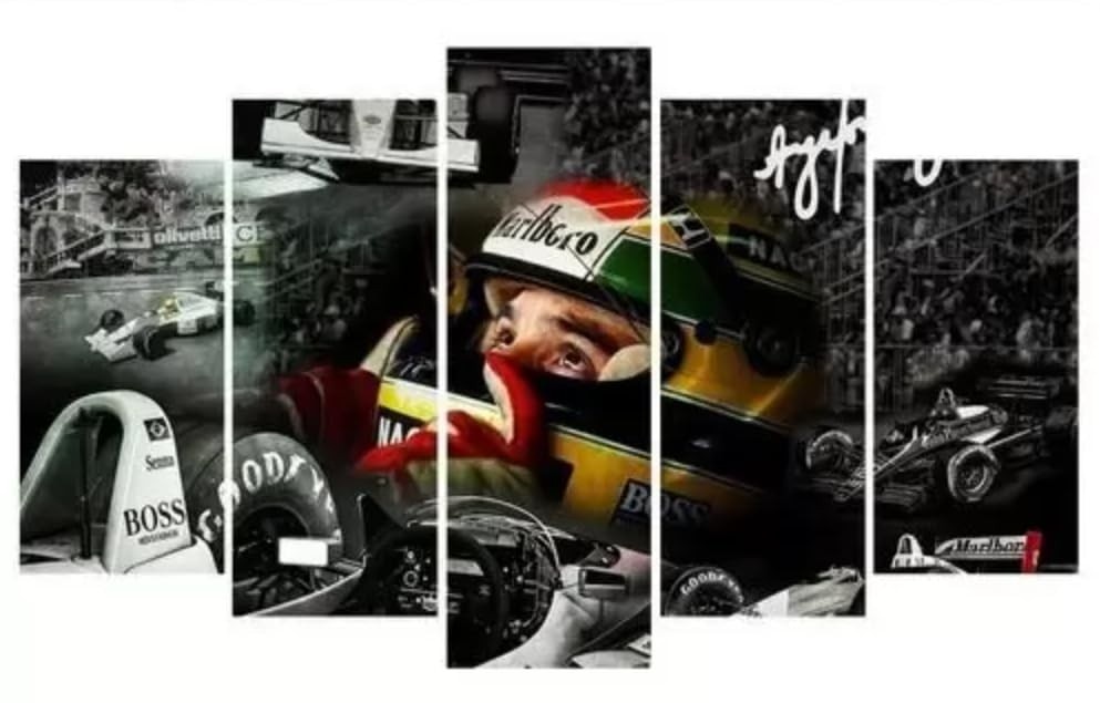 Quadro Decorativo 5 Peças Ayrton Senna F1 - Estilo Corrida de Carros e Gaming