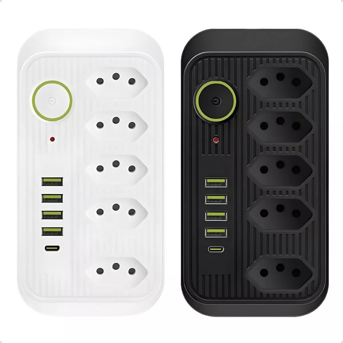 Filtro de Linha Premium: 5 Tomadas, 4 USB + Tipo-C, Proteção Total e Design Moderno