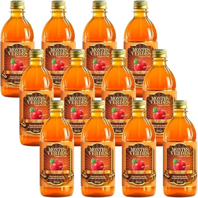 Kit 12 Vinagre De Maçã Montes Verdes 530ml 5% Acidez