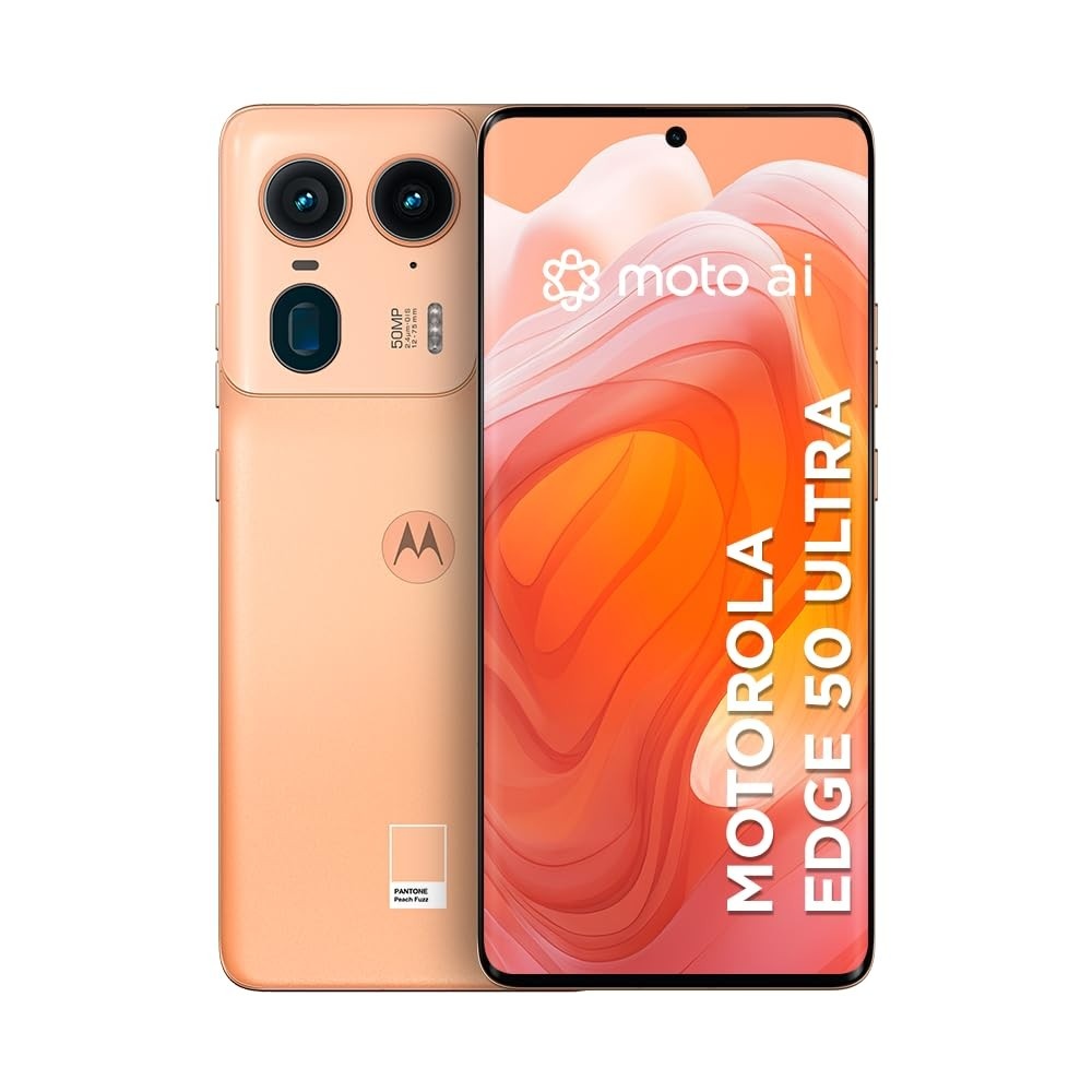 Motorola Edge 50 Ultra 5G: 512GB, 24GB RAM, Câmera 50MP AI, IP68 - Peach Fuzz Couro Vegano