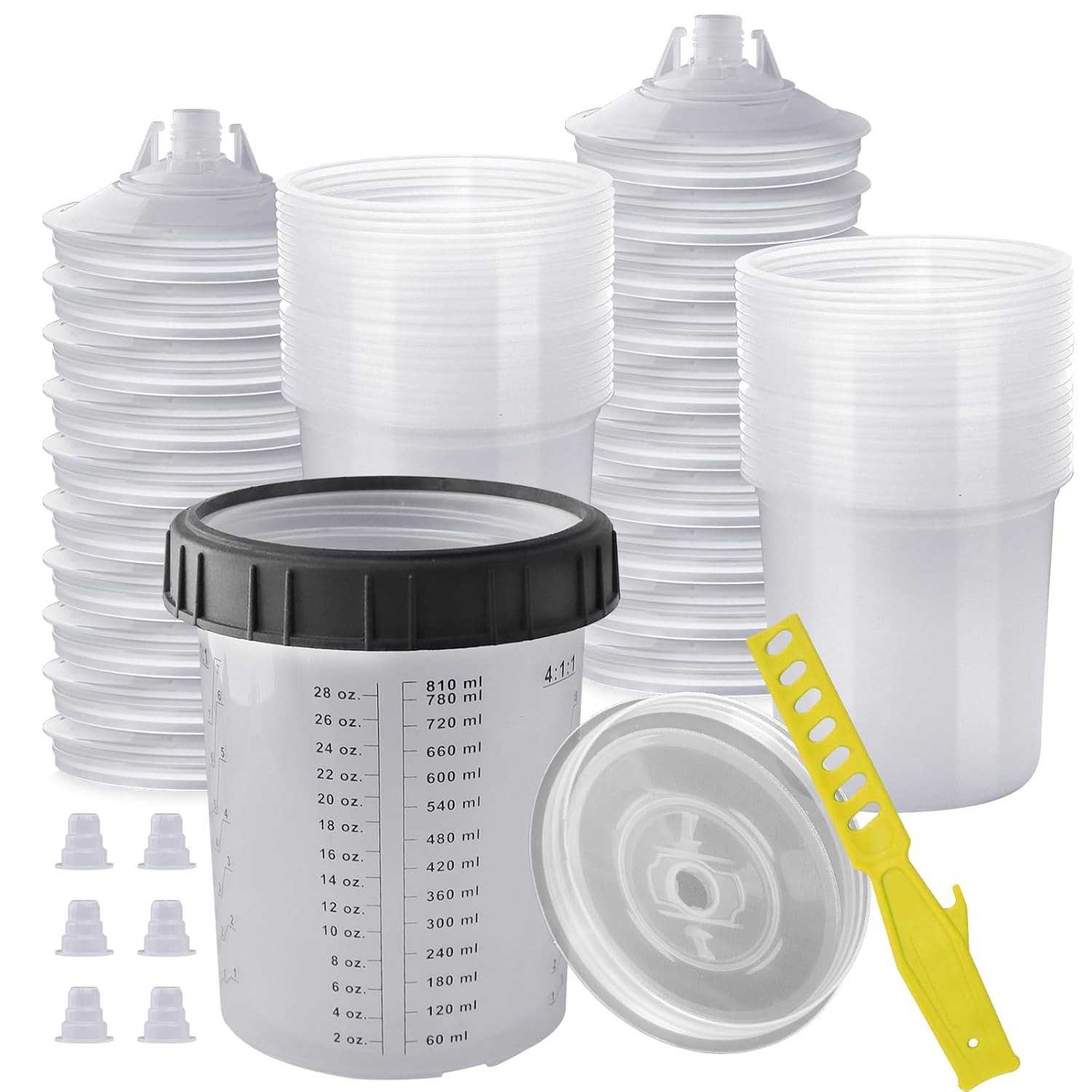Kit de Copos Descartáveis para Pistola de Pintura - 600/800ml com 50 Copos, Tampas e Acessórios