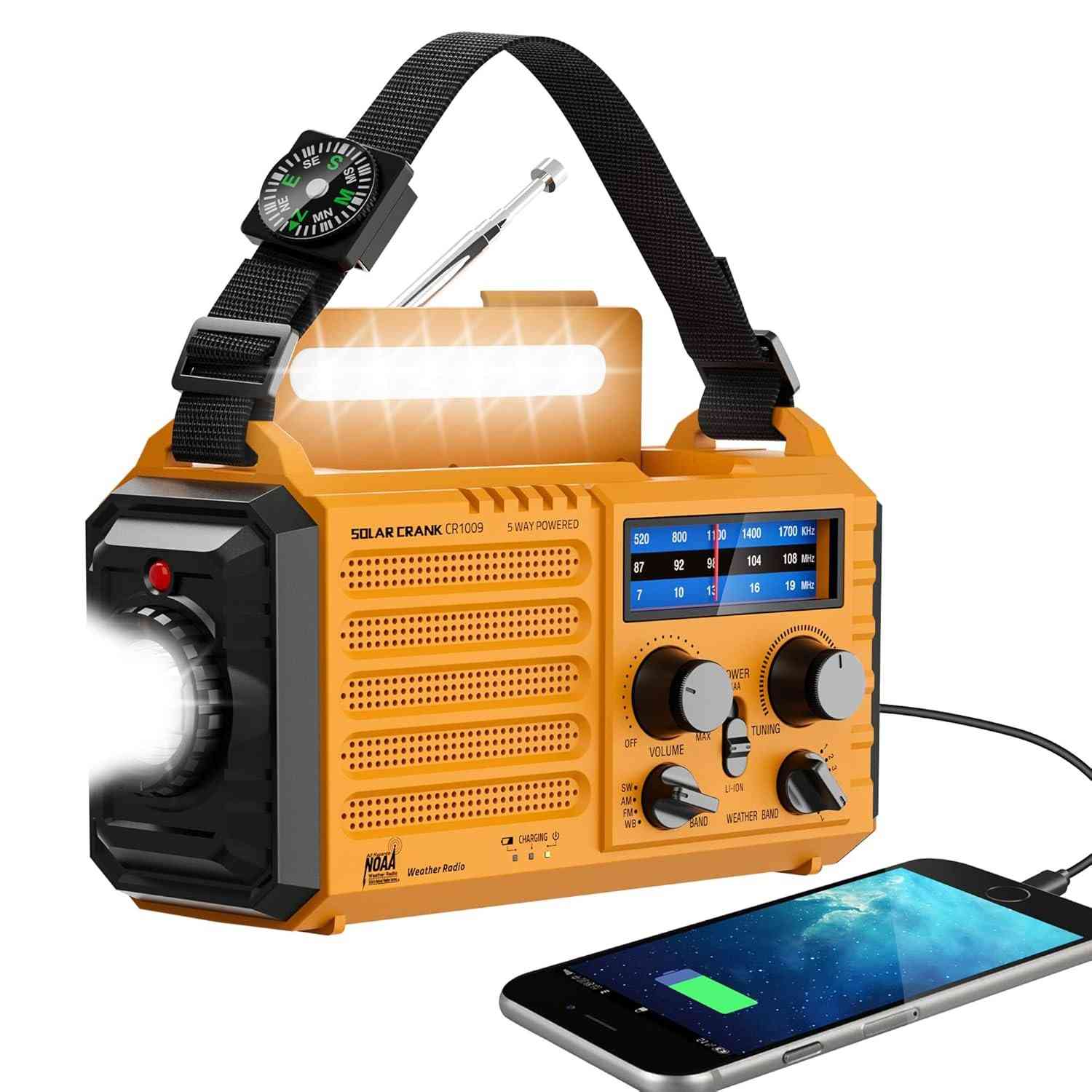 Rádio de Emergência Eoxsmile: Alerta Meteorológico NOAA, Manivela Solar 5000mAh e SOS